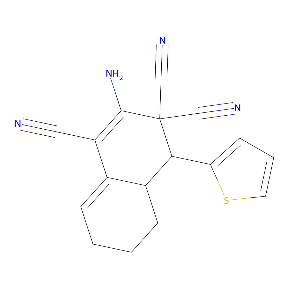 2-amino-4-(2-thienyl)-4a,5,6,7-tetrahydro-1,3,3(4H)-naphthalenetricarbonitrile molecular structure, CAS 163978-37-8