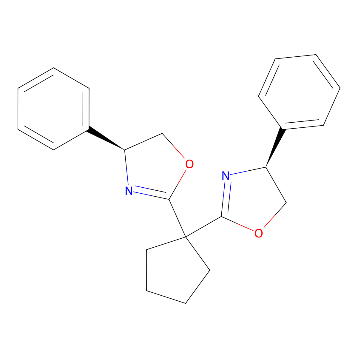 (4S,4'S)-2,2'-(Cyclopentane-1,1-diyl)bis(4-phenyl-4,5-dihydrooxazole) molecular structure, CAS 1639791-77-7
