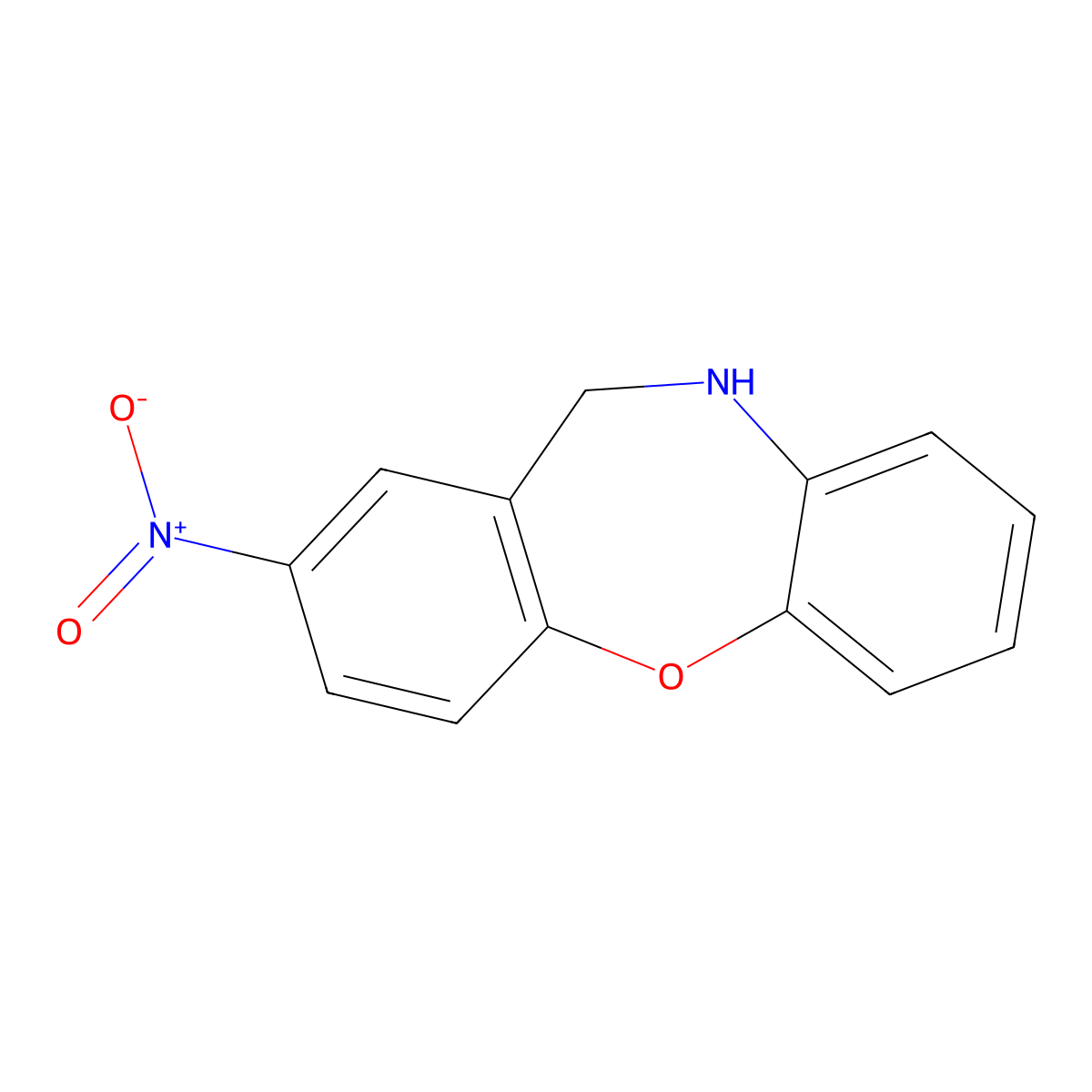 2-Nitro-10,11-dihydrodibenzo[b,f][1,4]oxazepine molecular structure, CAS 16398-30-4