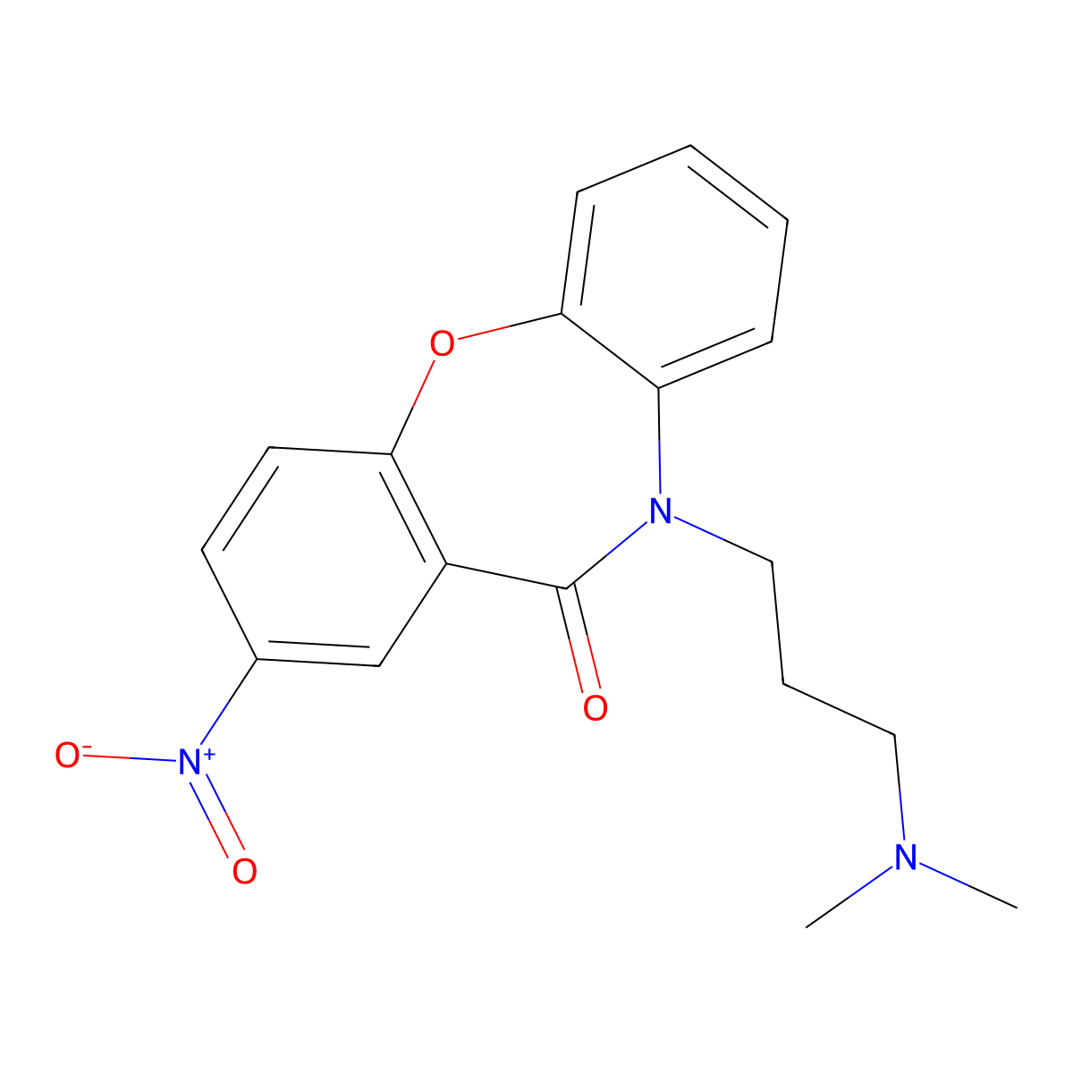 10-(3-(dimethylamino)propyl)-2-nitrodibenz(b,f)(1,4)-oxazepin-11(10H)-one molecular structure, CAS 16398-39-3
