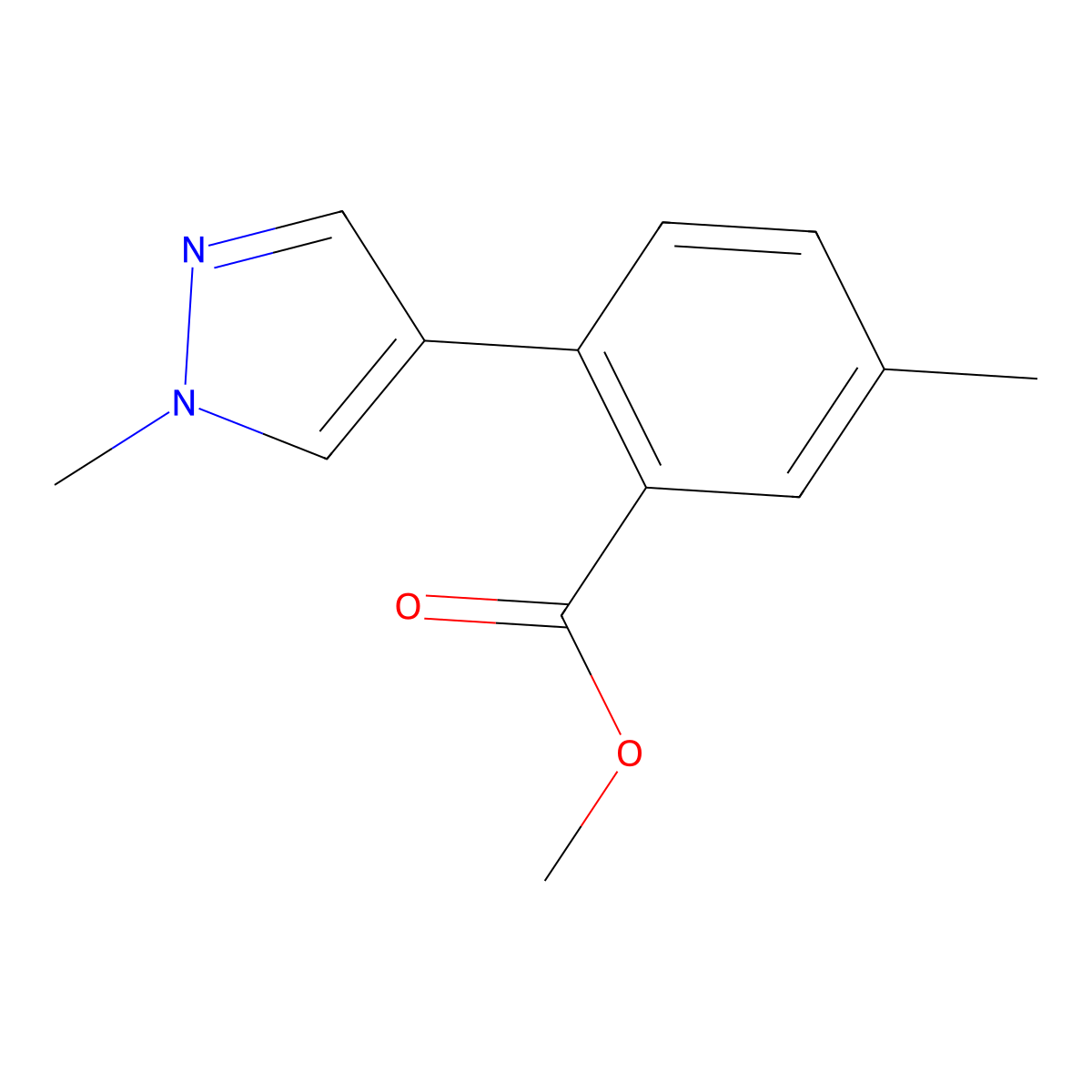 Methyl 5-methyl-2-(1-methyl-1H-pyrazol-4-yl)benzoate molecular structure, CAS 1639803-20-5