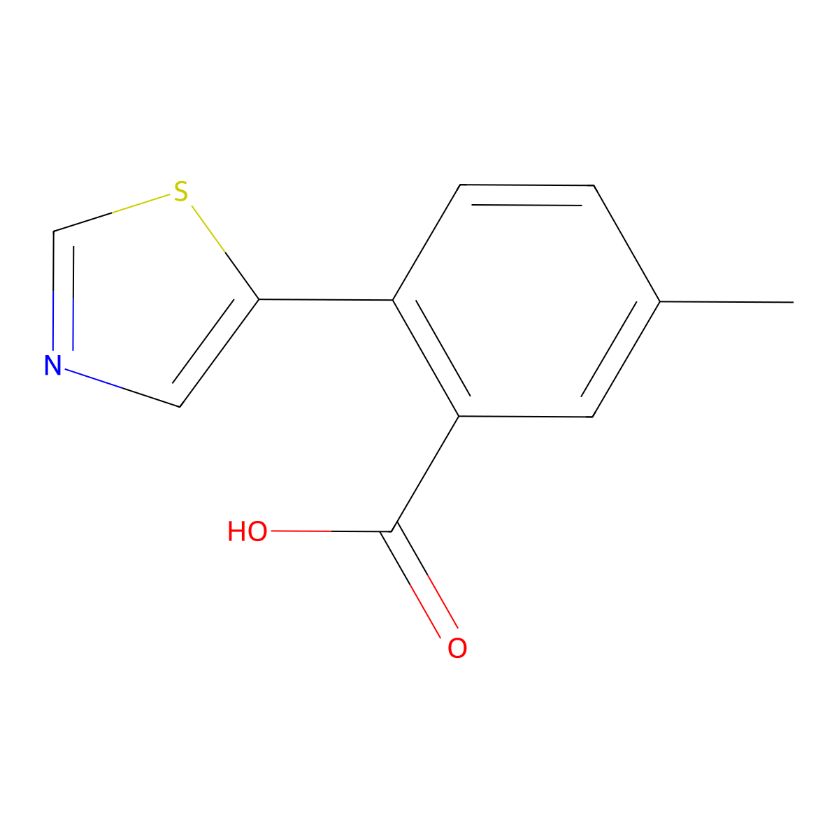 5-Methyl-2-(thiazol-5-yl)benzoic acid molecular structure, CAS 1639803-40-9