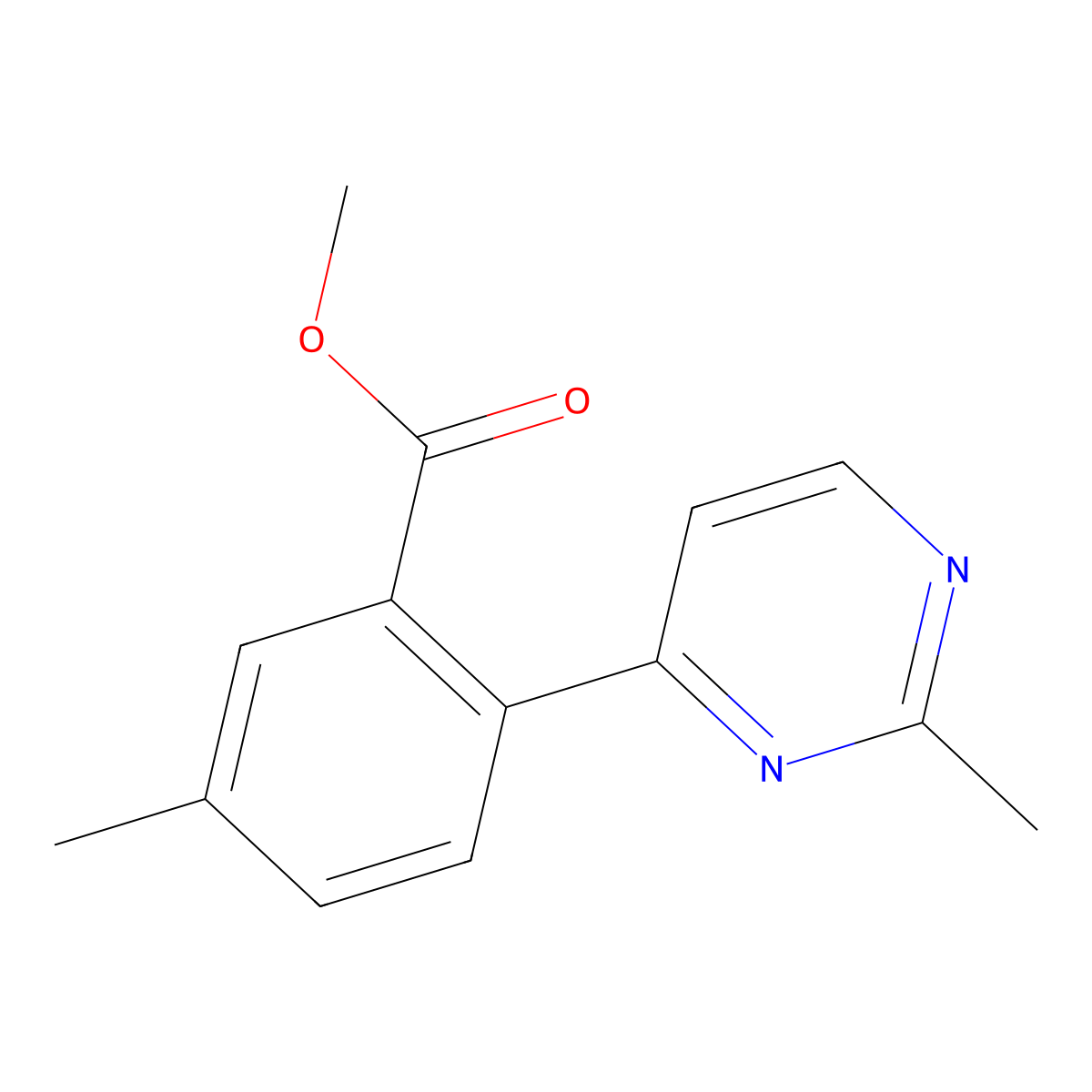 Methyl 5-methyl-2-(2-methylpyrimidin-4-yl)benzoate molecular structure, CAS 1639803-43-2
