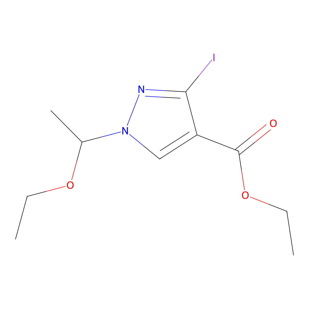 Ethyl 1-(1-ethoxyethyl)-3-iodo-1H-pyrazole-4-carboxylate molecular structure, CAS 1639858-75-5