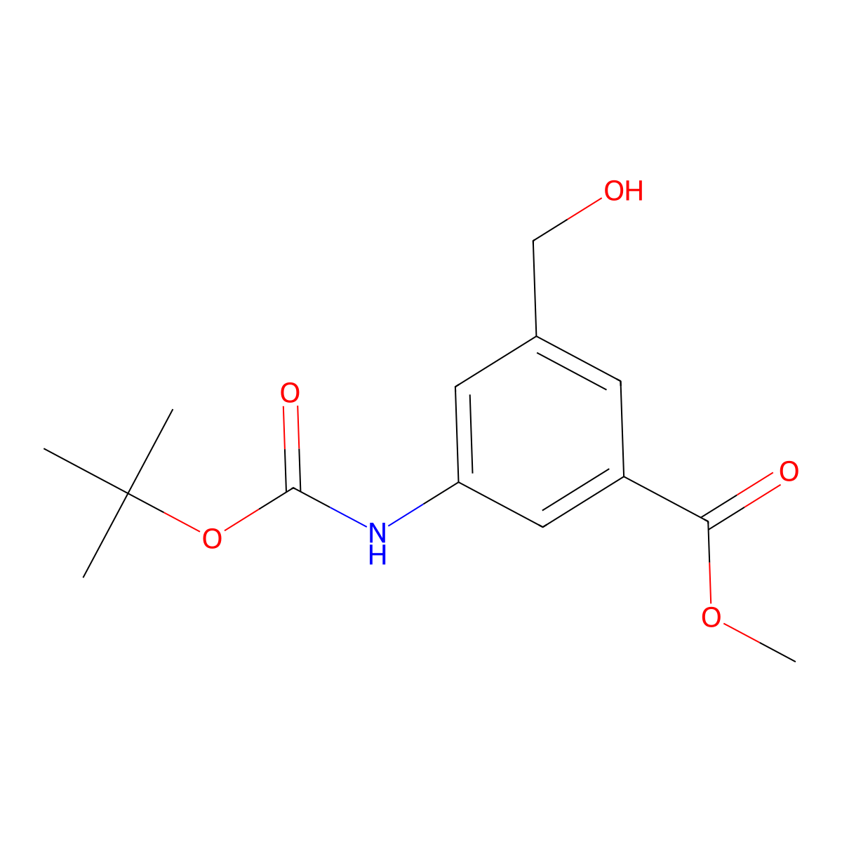 Methyl 3-{[(tert-butoxy)carbonyl]amino}-5-(hydroxymethyl)benzoate molecular structure, CAS 1639866-73-1