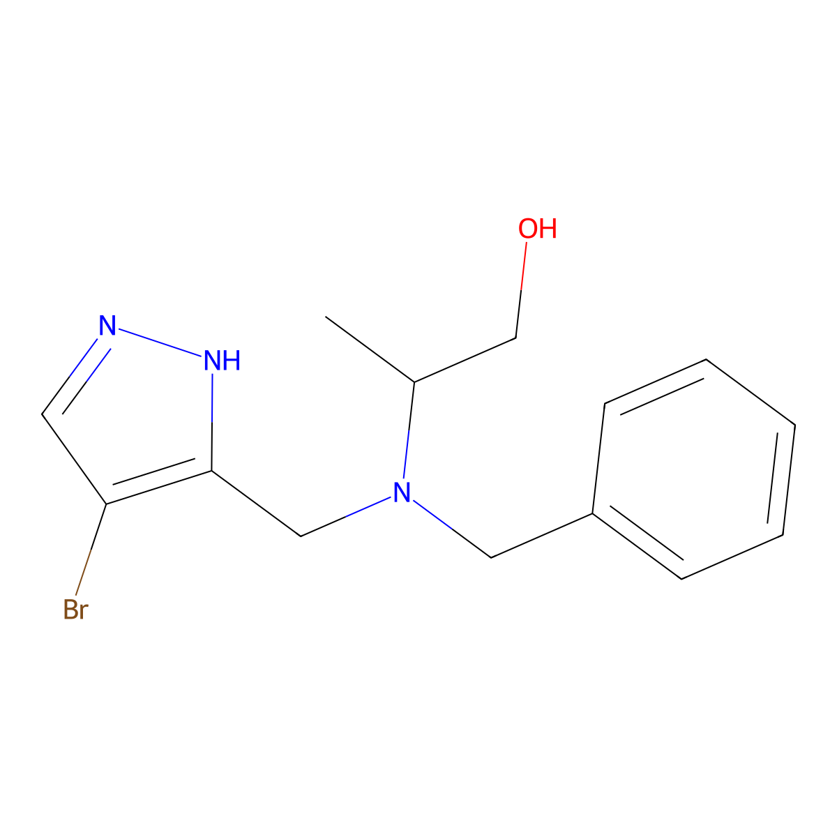(R)-2-(Benzyl((4-bromo-1H-pyrazol-5-yl)methyl)amino)propan-1-ol molecular structure, CAS 1639881-03-0
