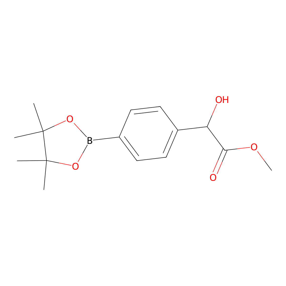 Methyl 2-hydroxy-2-(4-(4,4,5,5-tetramethyl-1,3,2-dioxaborolan-2-YL)phenyl)acetate molecular structure, CAS 1639892-78-6