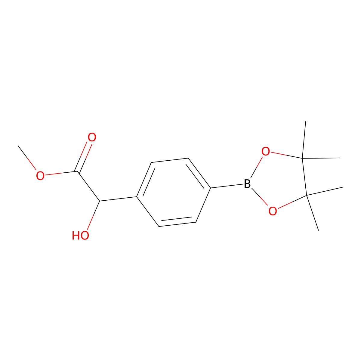 Methyl 2-hydroxy-2-(4-(4,4,5,5-tetramethyl-1,3,2-dioxaborolan-2-YL)phenyl)acetate molecular structure, CAS 1639892-78-6