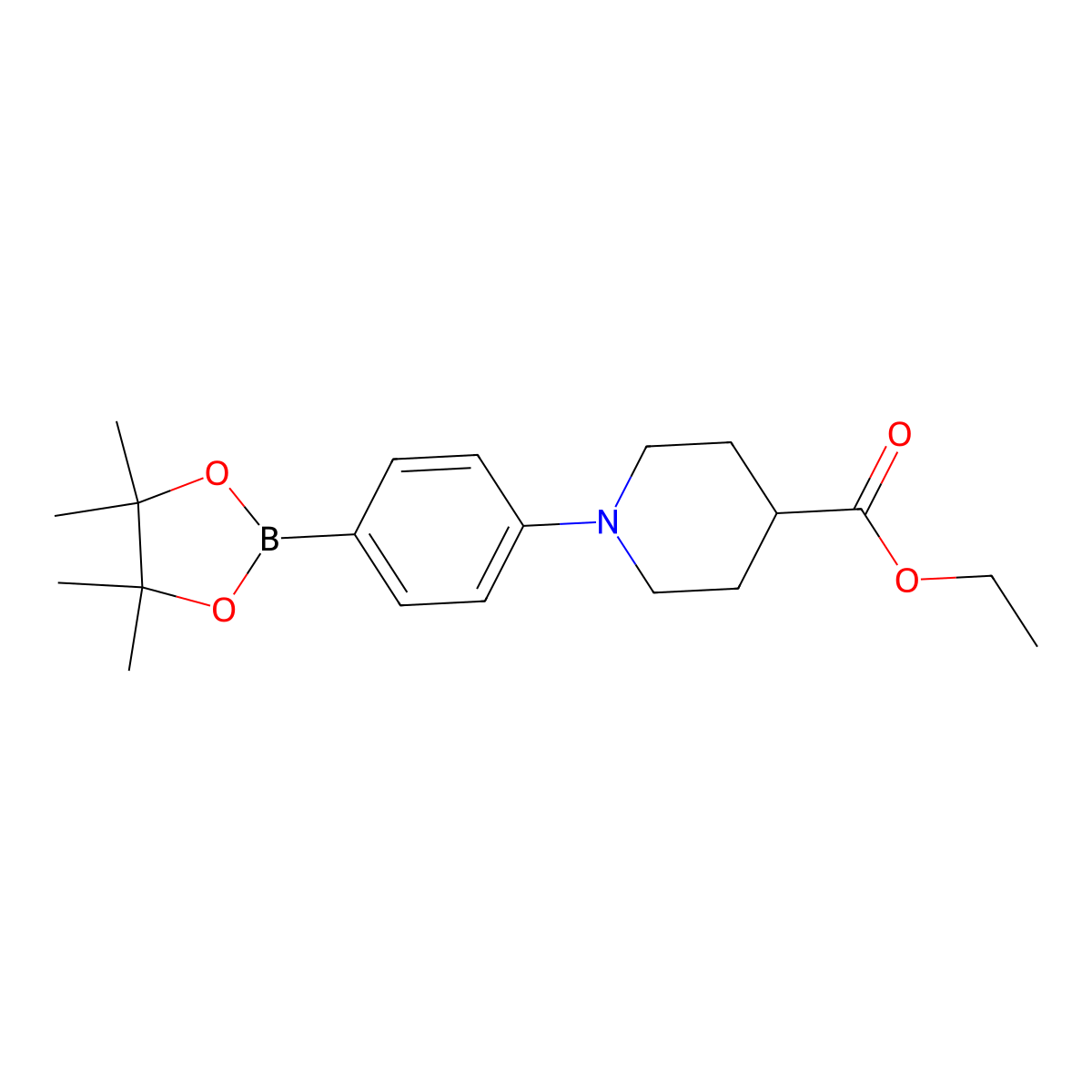 Ethyl 1-(4-(4,4,5,5-tetramethyl-1,3,2-dioxaborolan-2-yl)phenyl)piperidine-4-carboxylate molecular structure, CAS 1639892-90-2