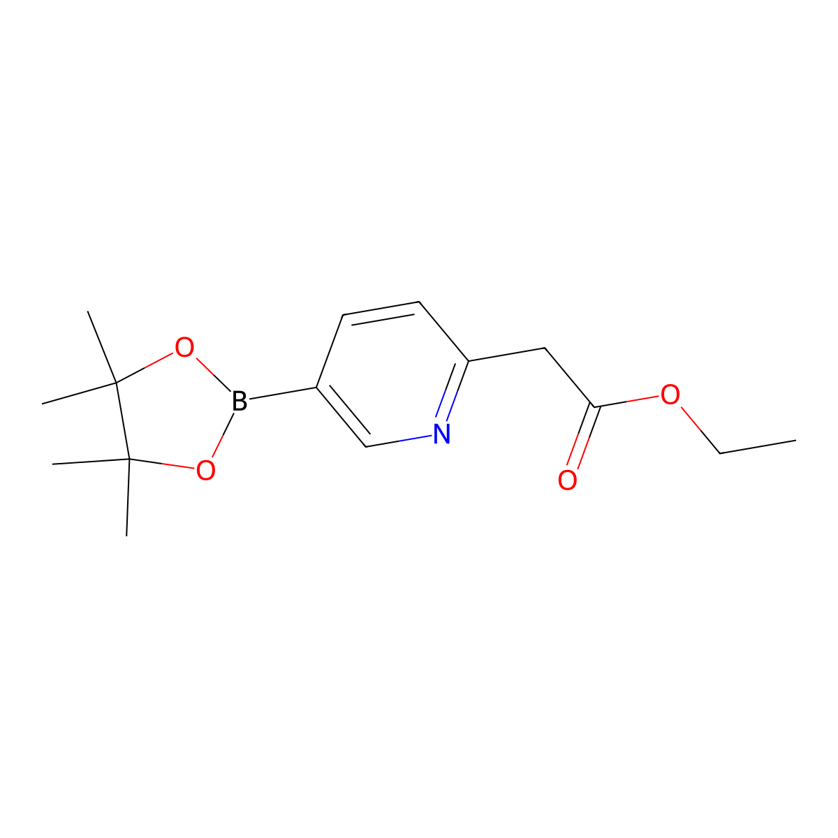 Ethyl 2-(5-(4,4,5,5-tetramethyl-1,3,2-dioxaborolan-2-yl)pyridin-2-yl)acetate molecular structure, CAS 1639958-04-5