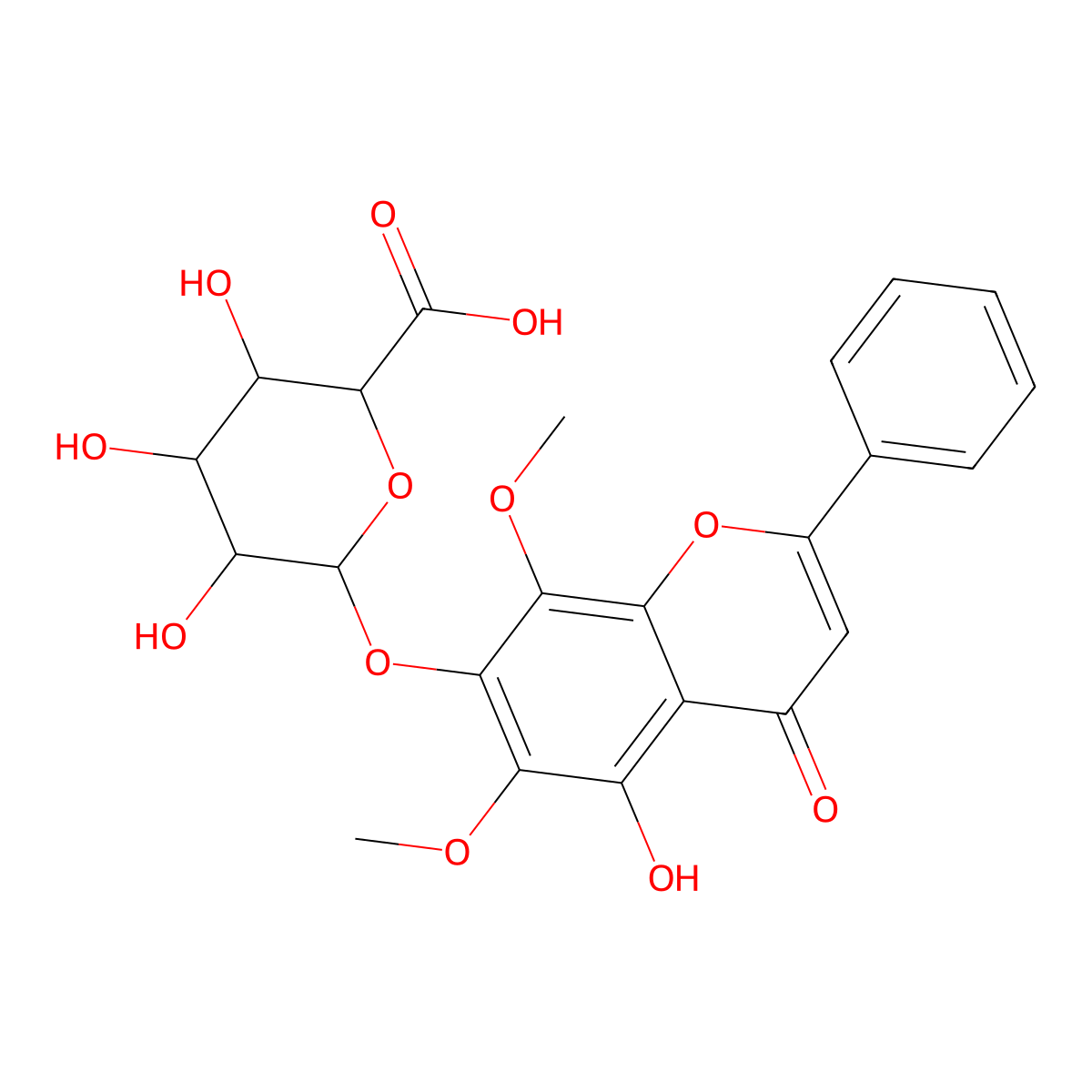 5,6,7-Trihydroxyflavone-7-O-beta-D-glucuronopyranoside molecular structure, CAS 164022-74-6