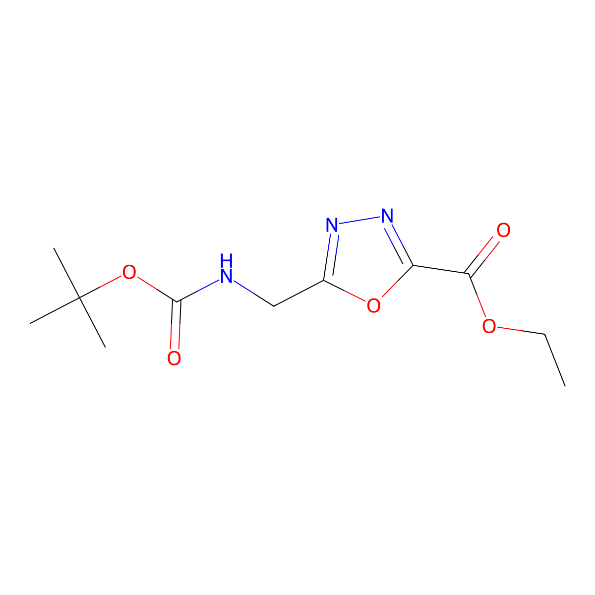 Ethyl 5-(tert-butyloxycarbonylaminomethyl)-[1,3,4]oxadiazole-2-carboxylate molecular structure, CAS 164029-51-0