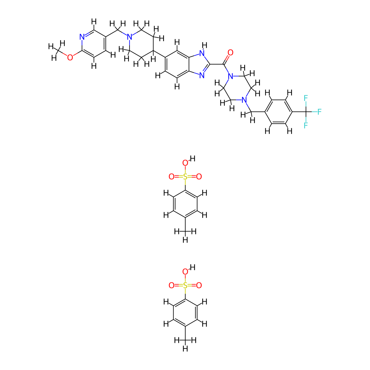 (6-(1-((6-methoxypyridin-3-yl)methyl)piperidin-4-yl)-1H-benzo(d)imidazol-2-yl)(4-(4-(trifluoromethyl)benzyl)piperazin-1-yl)methanone bis(4-methylbenzenesulfonate) molecular structure, CAS 1640294-30-9
