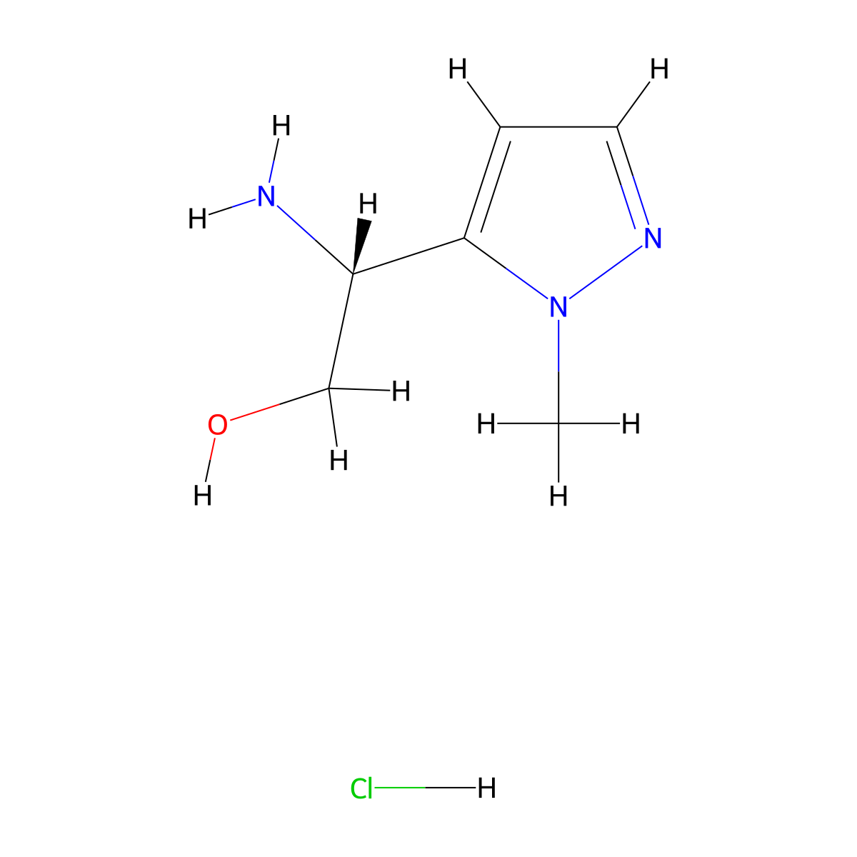 (R)-2-Amino-2-(1-methyl-1H-pyrazol-5-YL)ethan-1-OL hydrochloride molecular structure, CAS 1640849-01-9