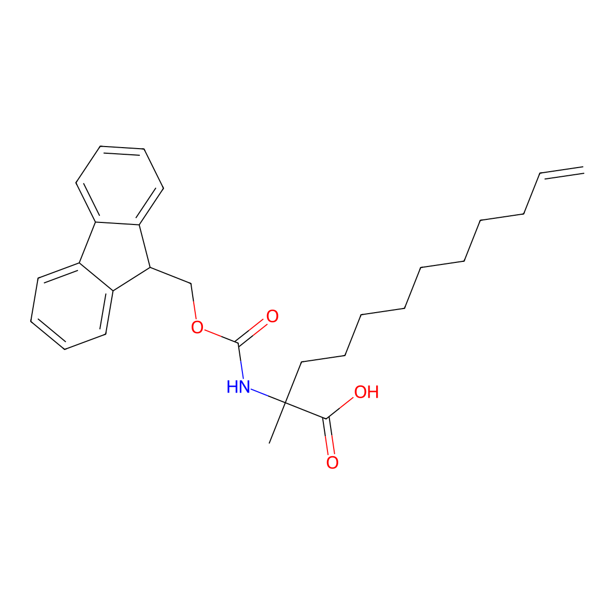 (S)-2-((((9H-Fluoren-9-yl)methoxy)carbonyl)amino)-2-methyldodec-11-enoic acid molecular structure, CAS 1640968-91-7