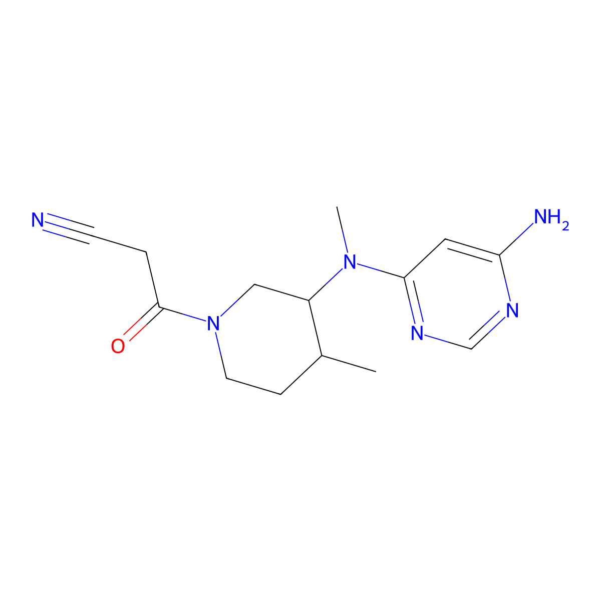 3-((3R,4R)-3-((6-Aminopyrimidin-4-yl)(methyl)amino)-4-methylpiperidin-1-yl)-3-oxopropanenitrile molecular structure, CAS 1640971-60-3