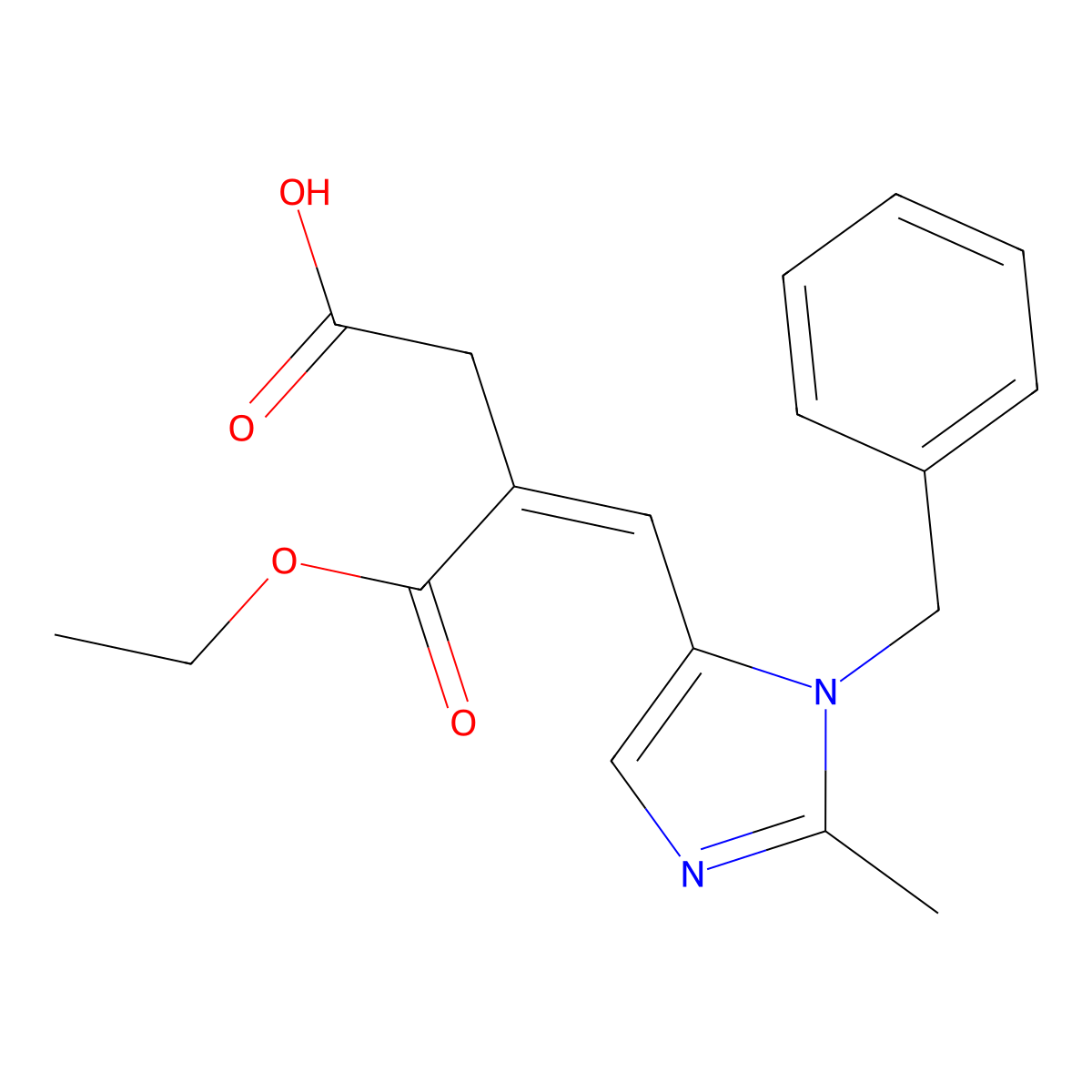 (E)-4-(1-Benzyl-2-methyl-1H-imidazol-5-yl)-3-(ethoxycarbonyl)but-3-enoic acid molecular structure, CAS 1640981-02-7