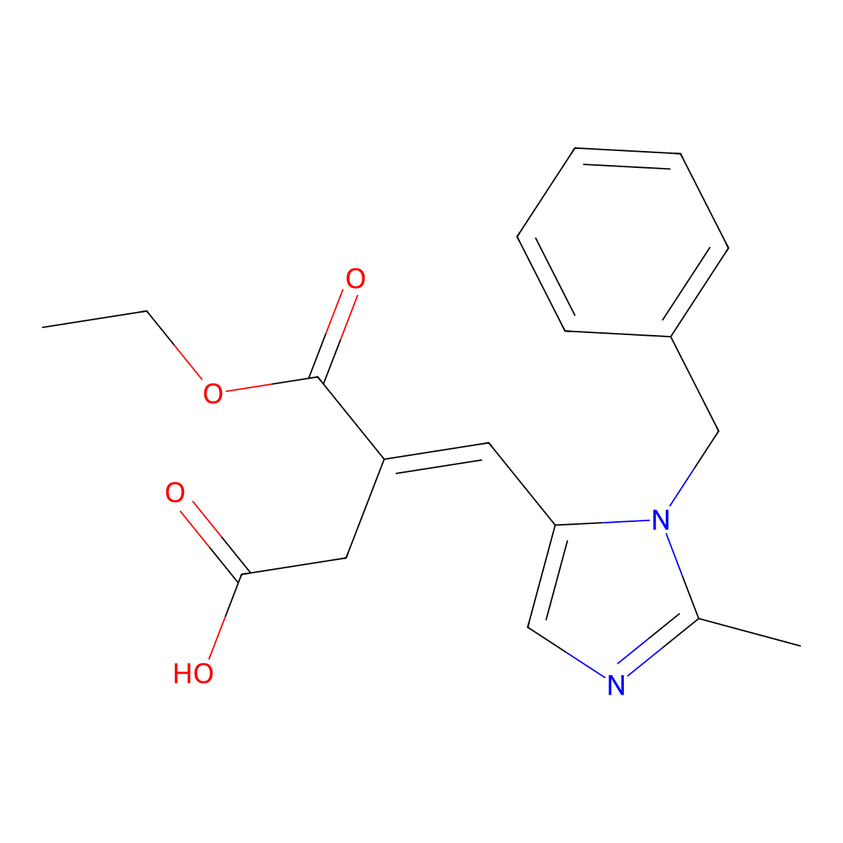 (E)-4-(1-Benzyl-2-methyl-1H-imidazol-5-yl)-3-(ethoxycarbonyl)but-3-enoic acid molecular structure, CAS 1640981-02-7