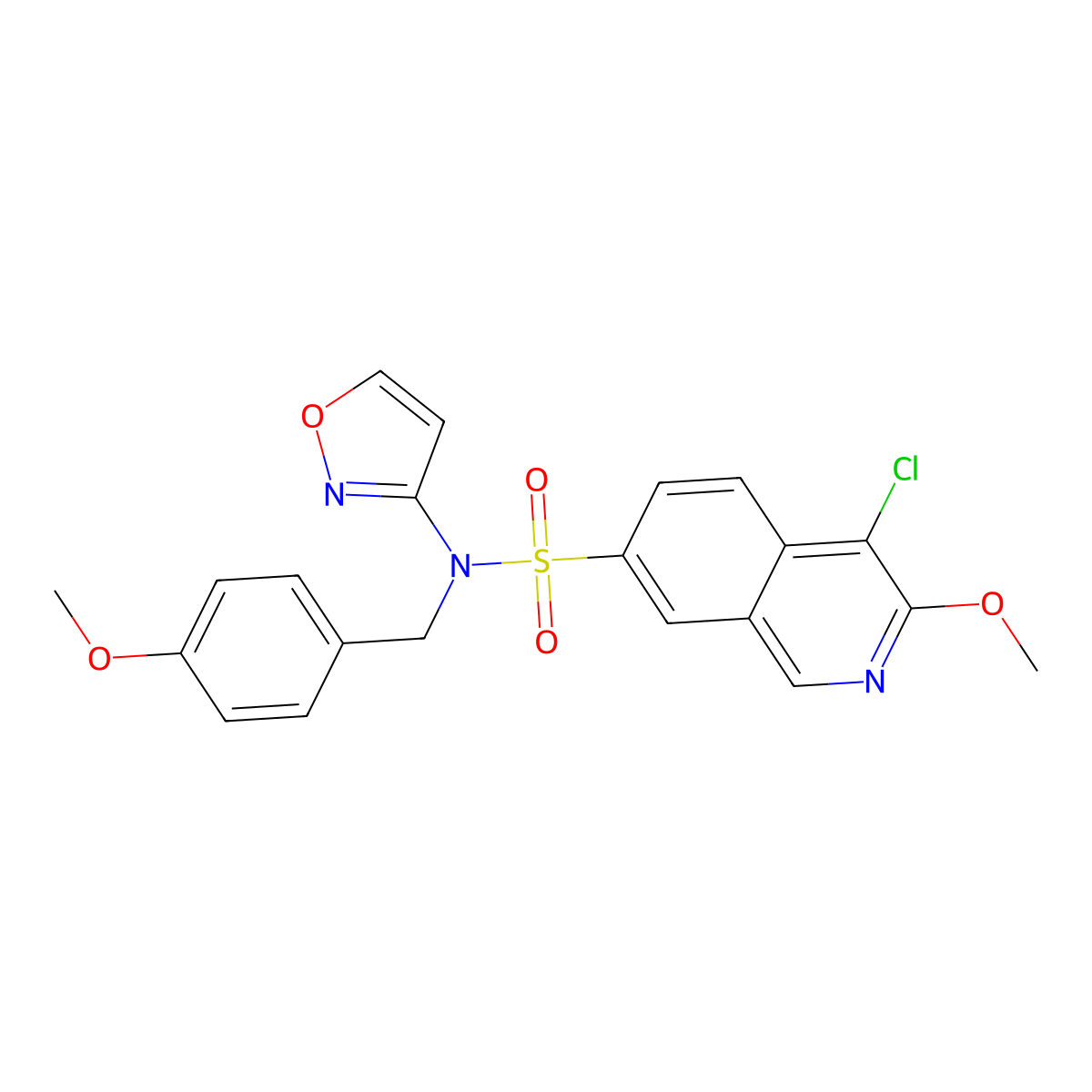 4-chloro-N-(isoxazol-3-yl)-3-methoxy-N-(4-methoxybenzyl)isoquinoline-7-sulfonamide molecular structure, CAS 1641571-69-8