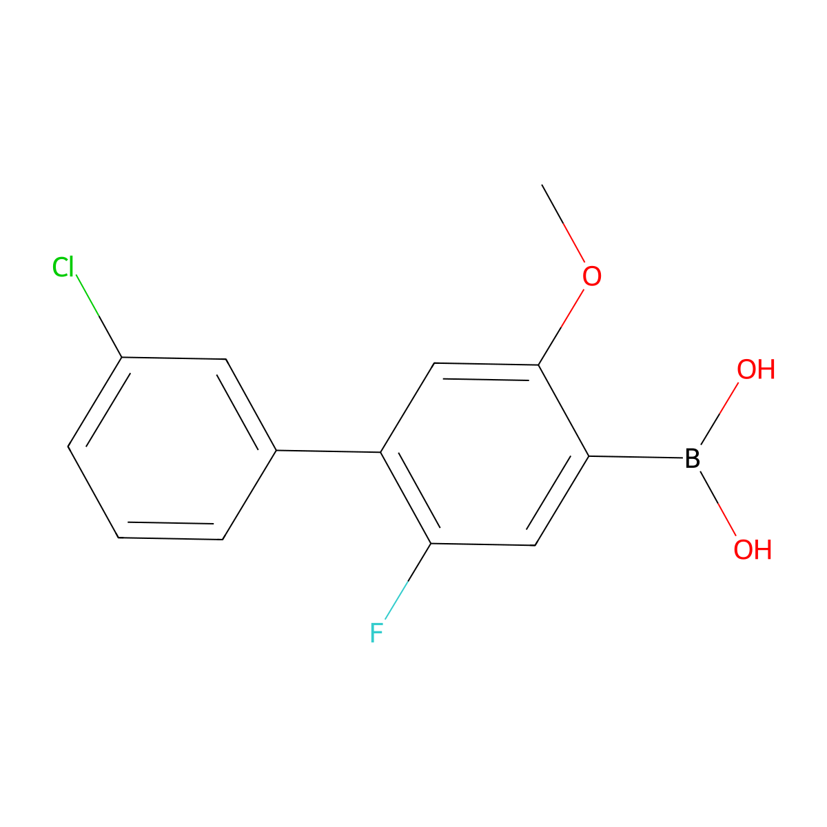 (3'-Chloro-2-fluoro-5-methoxy-[1,1'-biphenyl]-4-yl)boronic acid molecular structure, CAS 1641571-74-5