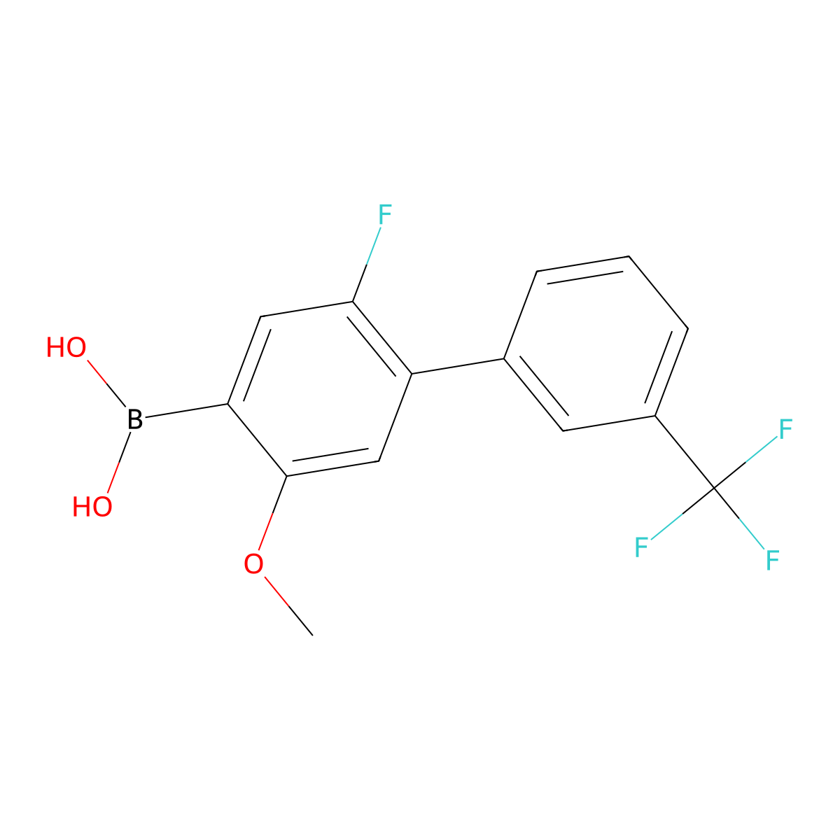 (2-Fluoro-5-methoxy-3'-(trifluoromethyl)-[1,1'-biphenyl]-4-yl)boronic acid molecular structure, CAS 1641571-96-1