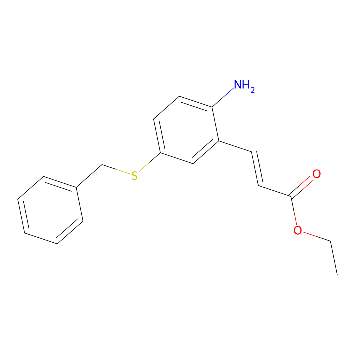 (E)-Ethyl 3-(2-amino-5-(benzylthio)phenyl)acrylate molecular structure, CAS 1641578-95-1