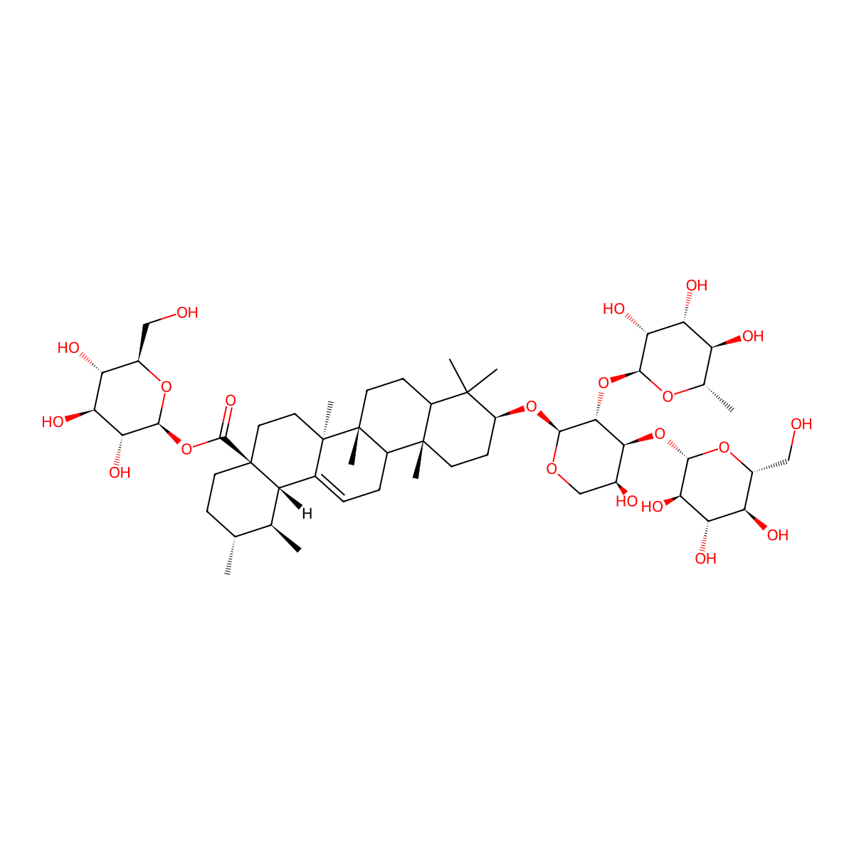 [(2S,3R,4S,5S,6R)-3,4,5-trihydroxy-6-(hydroxymethyl)oxan-2-yl] (1S,2R,4aS,6aS,6bR,10S,12aR,14bS)-10-[(2S,3R,4S,5S)-5-hydroxy-4-[(2S,3R,4S,5S,6R)-3,4,5-trihydroxy-6-(hydroxymethyl)oxan-2-yl]oxy-3-[(2S,3R,4R,5R,6S)-3,4,5-trihydroxy-6-methyloxan-2-yl]oxyoxan-2-yl]oxy-1,2,6a,6b,9,9,12a-heptamethyl-2,3,4,5,6,6a,7,8,8a,10,11,12,13,14b-tetradecahydro-1H-picene-4a-carboxylate molecular structure, CAS 164178-27-2