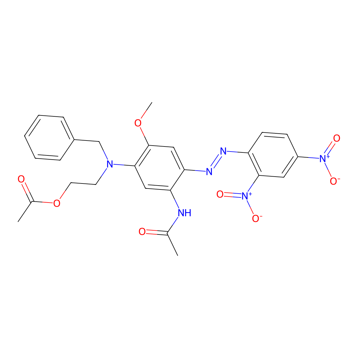 Acetamide, N-[5-[[2-(acetyloxy)ethyl](phenylmethyl)amino]-2-[2-(2,4-dinitrophenyl)diazenyl]-4-methoxyphenyl]- molecular structure, CAS 16421-41-3