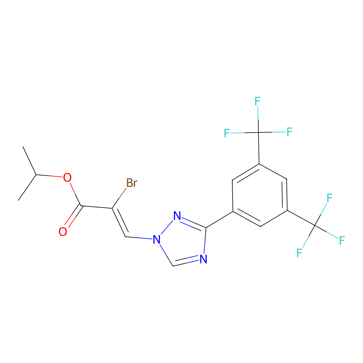 2-Propenoic acid, 3-[3-[3,5-bis(trifluoromethyl)phenyl]-1H-1,2,4-triazol-1-yl]-2-bromo-, 1-methylethyl ester, (2Z)- molecular structure, CAS 1642139-44-3