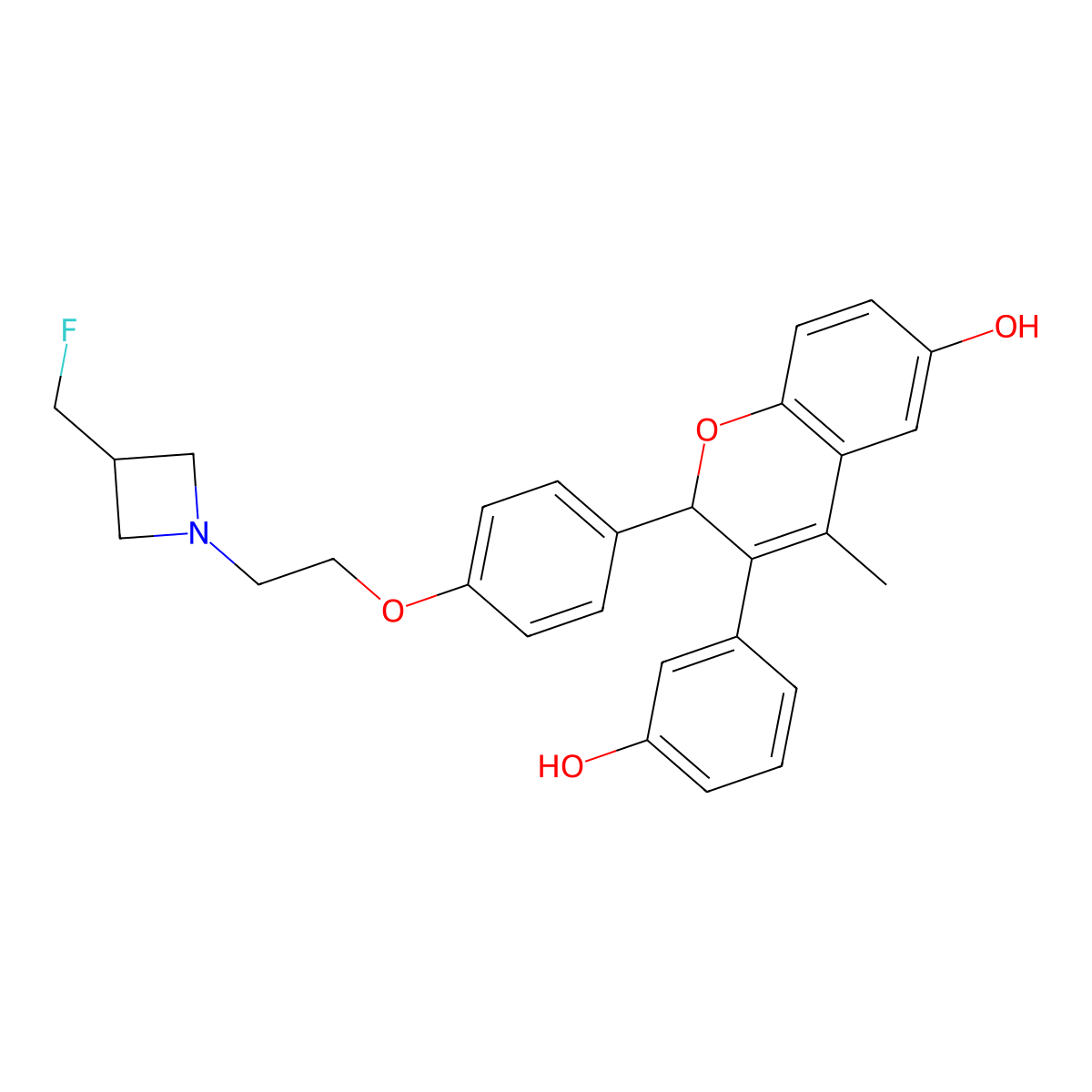 (R)-2-(4-(2-(3-(fluoromethyl)azetidin-1-yl)ethoxy)phenyl)-3-(3-hydroxyphenyl)-4-methyl-2H-chromen-6-ol molecular structure, CAS 1642297-53-7