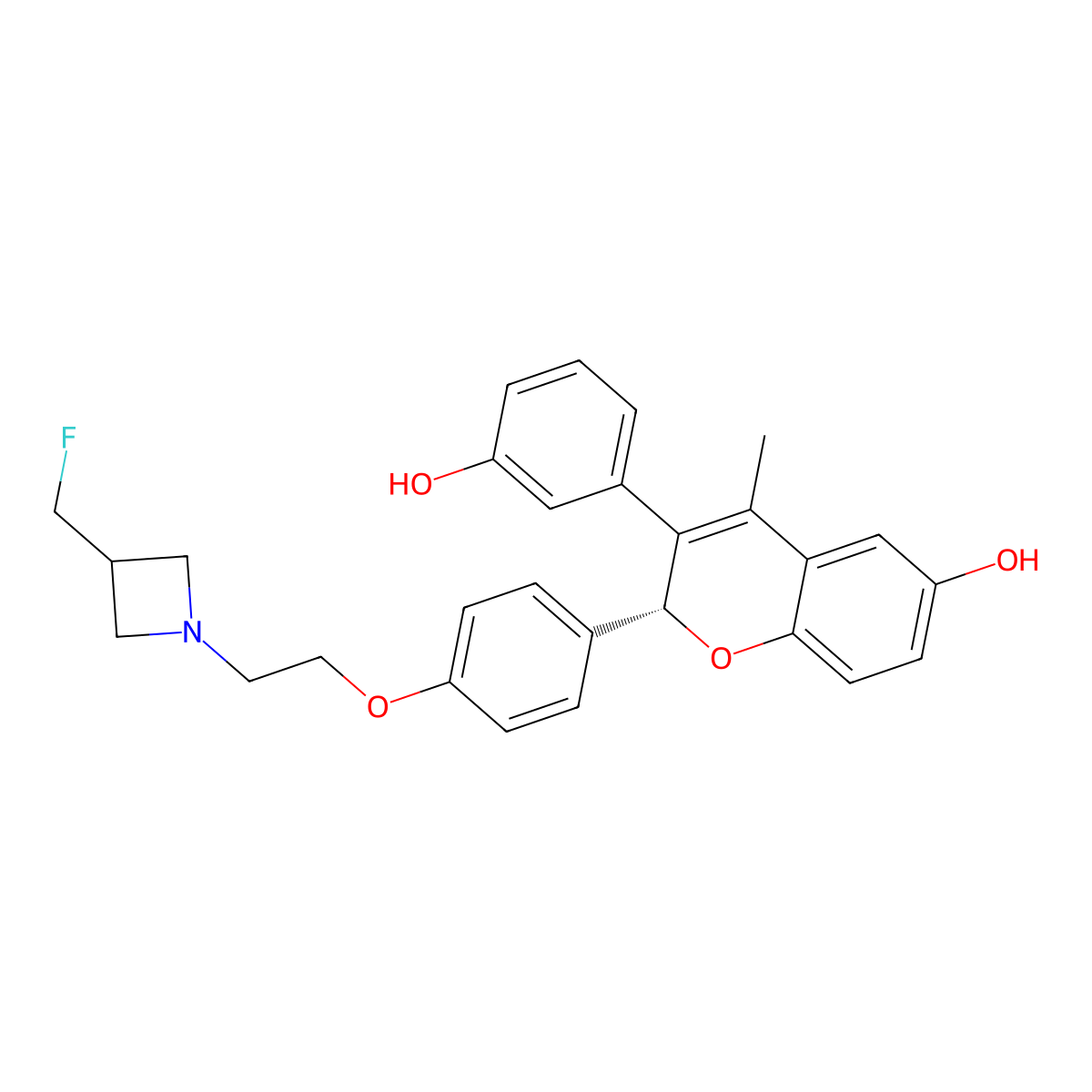 (R)-2-(4-(2-(3-(fluoromethyl)azetidin-1-yl)ethoxy)phenyl)-3-(3-hydroxyphenyl)-4-methyl-2H-chromen-6-ol molecular structure, CAS 1642297-53-7
