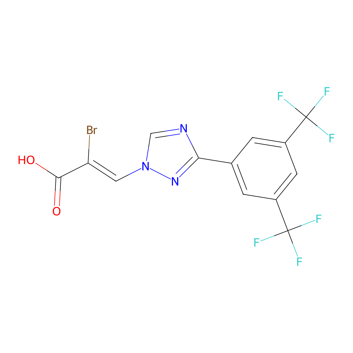 (Z)-3-(3-(3,5-bis(trifluoromethyl)phenyl)-1H-1,2,4-triazol-1-yl)-2-bromoacrylic acid molecular structure, CAS 1642300-91-1