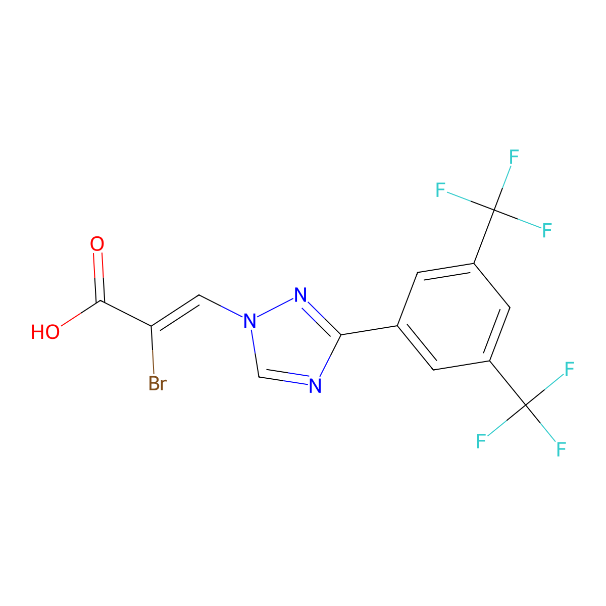 (Z)-3-(3-(3,5-bis(trifluoromethyl)phenyl)-1H-1,2,4-triazol-1-yl)-2-bromoacrylic acid molecular structure, CAS 1642300-91-1
