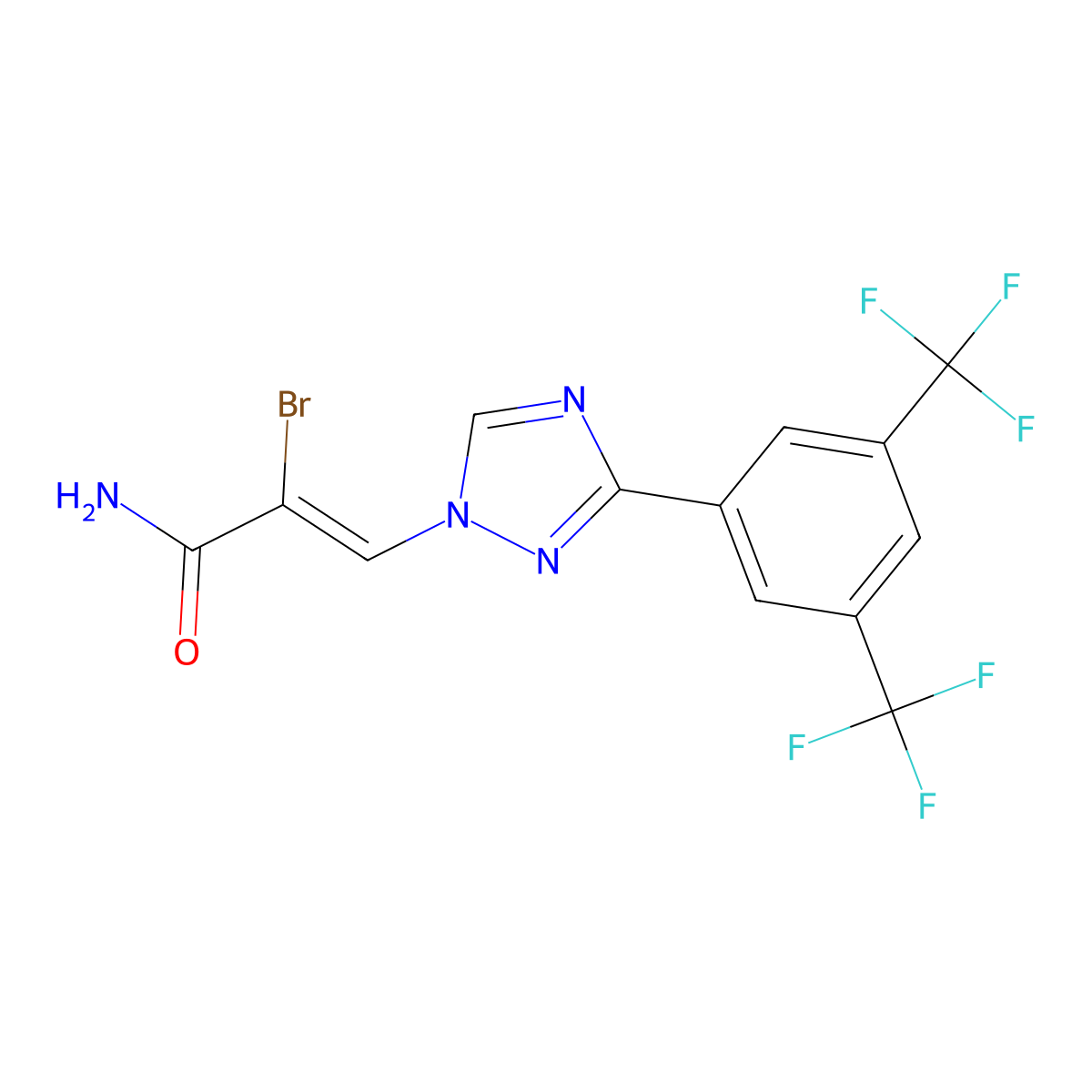 (Z)-3-(3-(3,5-bis(trifluoromethyl)phenyl)-1H-1,2,4-triazol-1-yl)-2-bromoacrylamide molecular structure, CAS 1642300-92-2