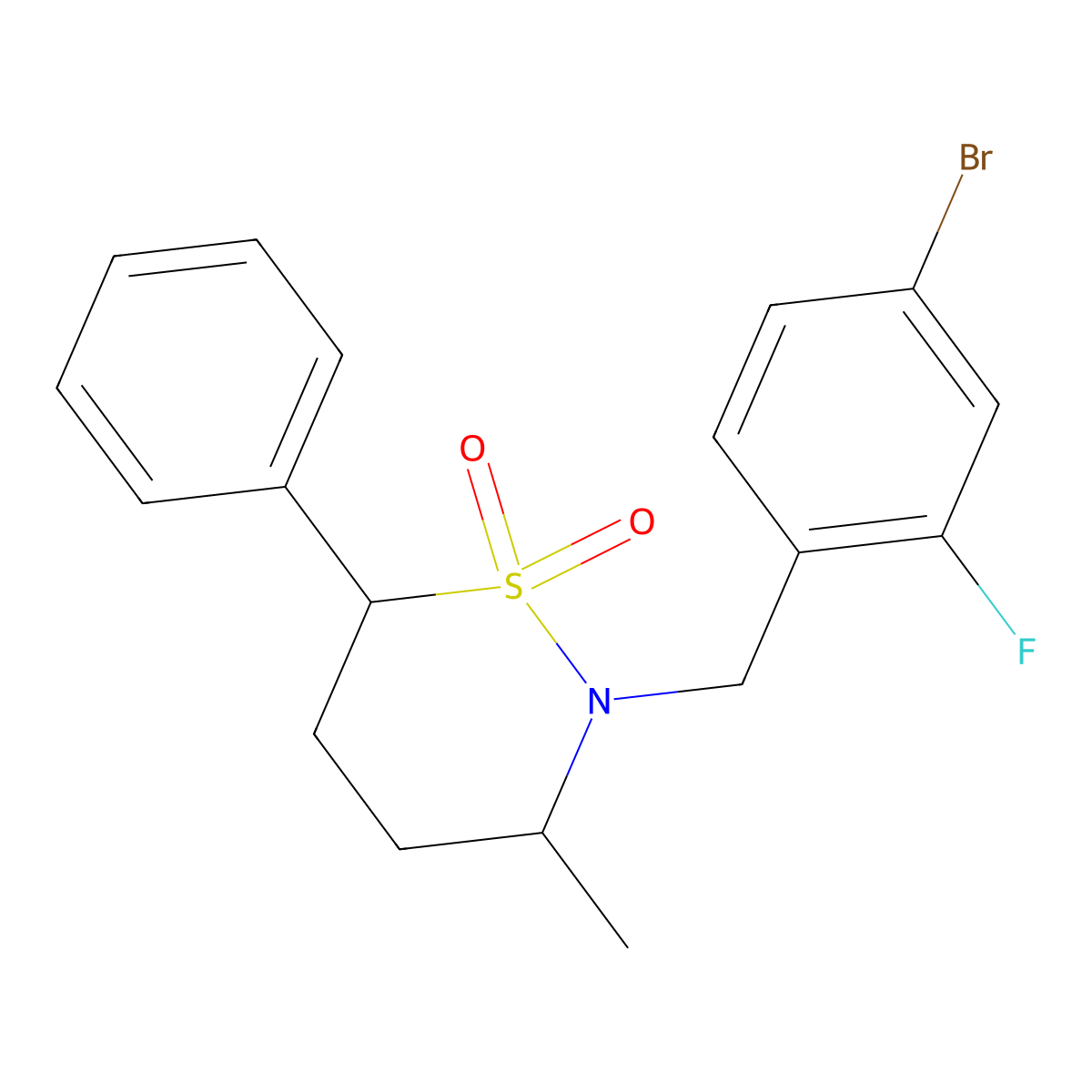 (3S)-2-(4-Bromo-2-fluorobenzyl)-3-methyl-6-phenyl-1,2-thiazinane 1,1-dioxide molecular structure, CAS 1642303-04-5