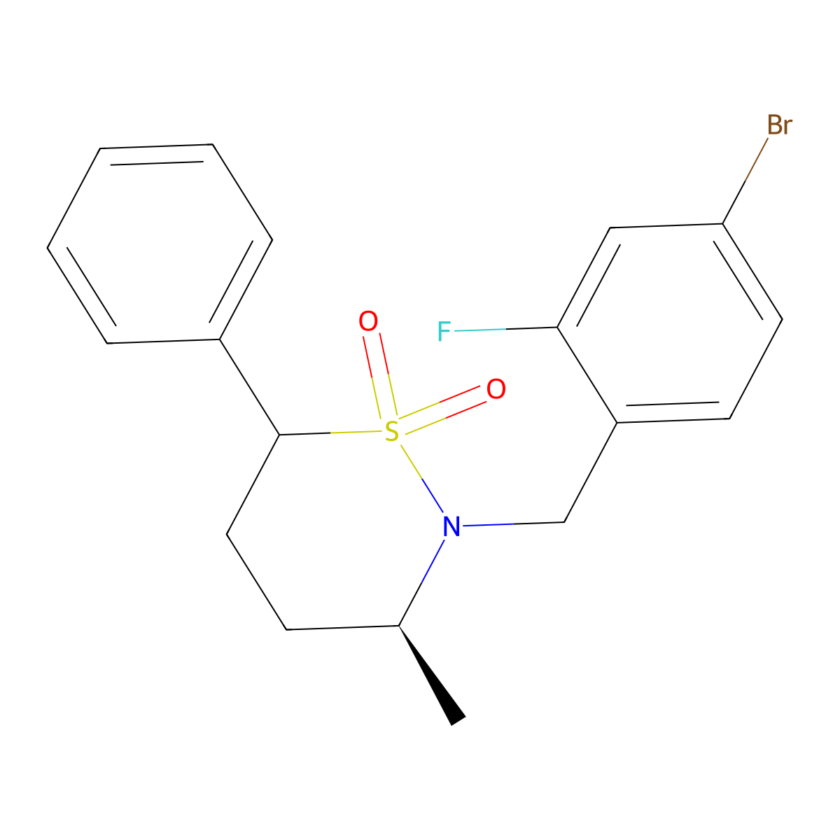 (3S)-2-(4-Bromo-2-fluorobenzyl)-3-methyl-6-phenyl-1,2-thiazinane 1,1-dioxide molecular structure, CAS 1642303-04-5