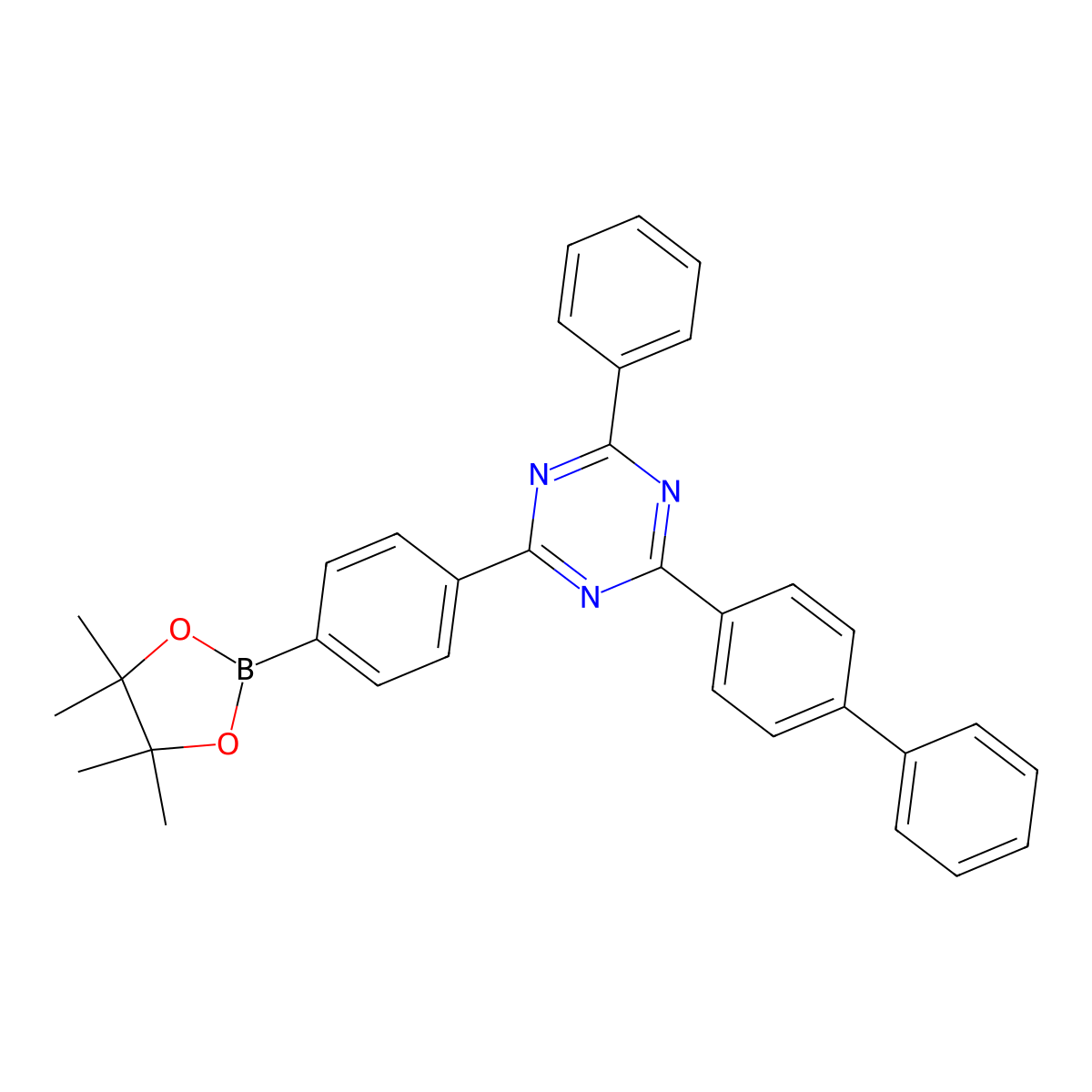 2-([1,1'-Biphenyl]-4-yl)-4-phenyl-6-(4-(4,4,5,5-tetramethyl-1,3,2-dioxaborolan-2-yl)phenyl)-1,3,5-triazine molecular structure, CAS 1642330-73-1