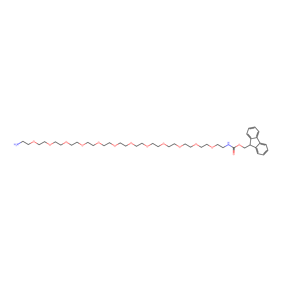 9H-Fluoren-9-ylmethyl 40-amino-5,8,11,14,17,20,23,26,29,32,35,38-dodecaoxa-2-azatetracontanoate molecular structure, CAS 1642551-14-1