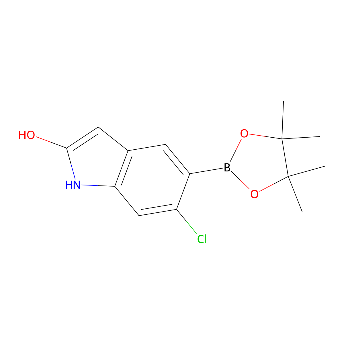 6-chloro-5-(4,4,5,5-tetramethyl-1,3,2-dioxaborolan-2-yl)-1H-indol-2-ol molecular structure, CAS 1642565-63-6