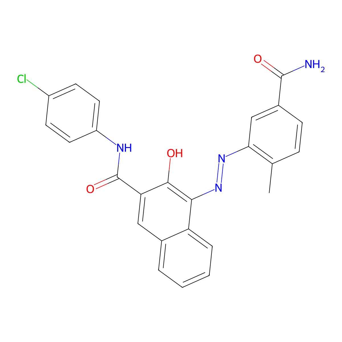 2-Naphthalenecarboxamide, 4-[2-[5-(aminocarbonyl)-2-methylphenyl]diazenyl]-N-(4-chlorophenyl)-3-hydroxy- molecular structure, CAS 16427-65-9