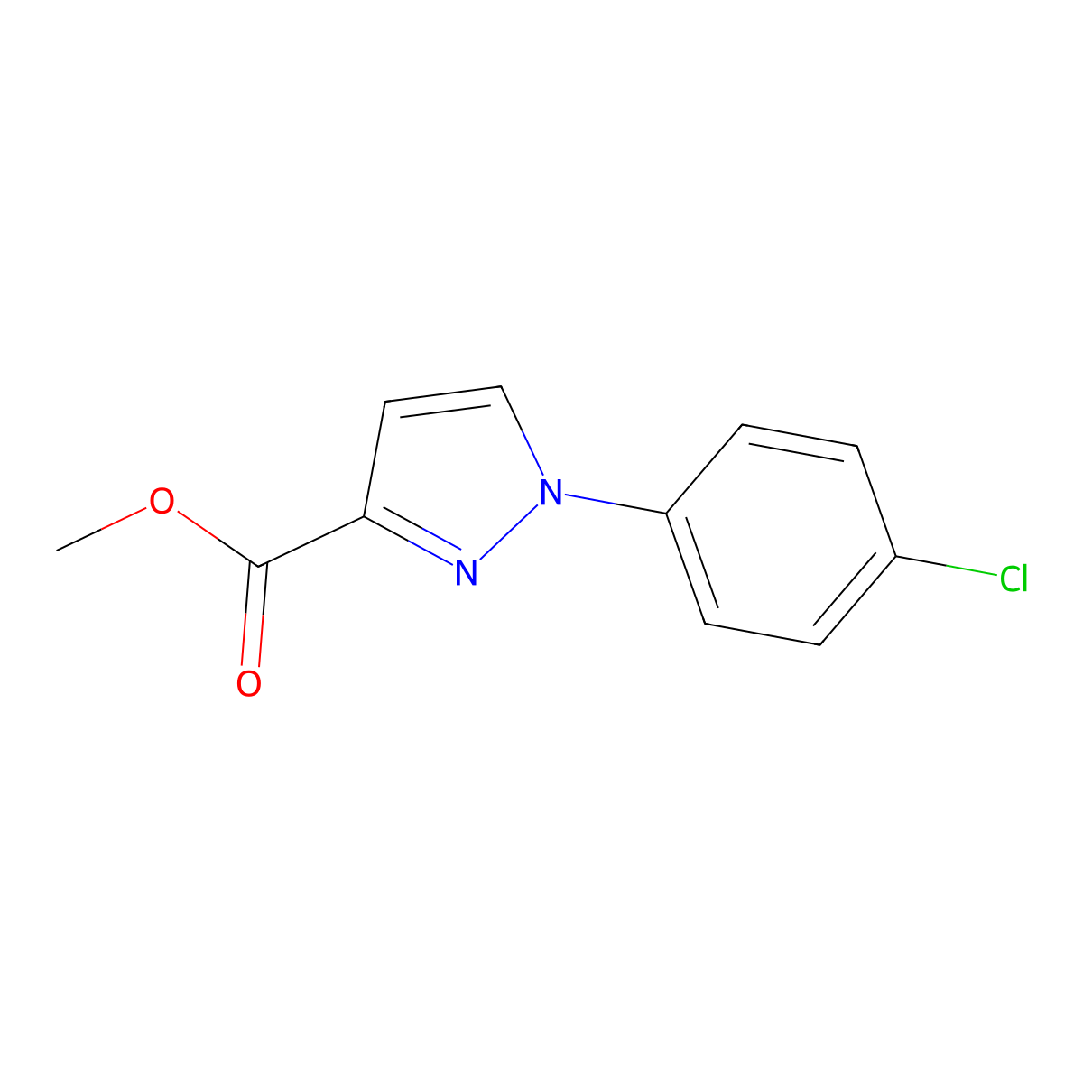 methyl 1-(4-chlorophenyl)-1H-pyrazole-3-carboxylate molecular structure, CAS 1642802-89-8