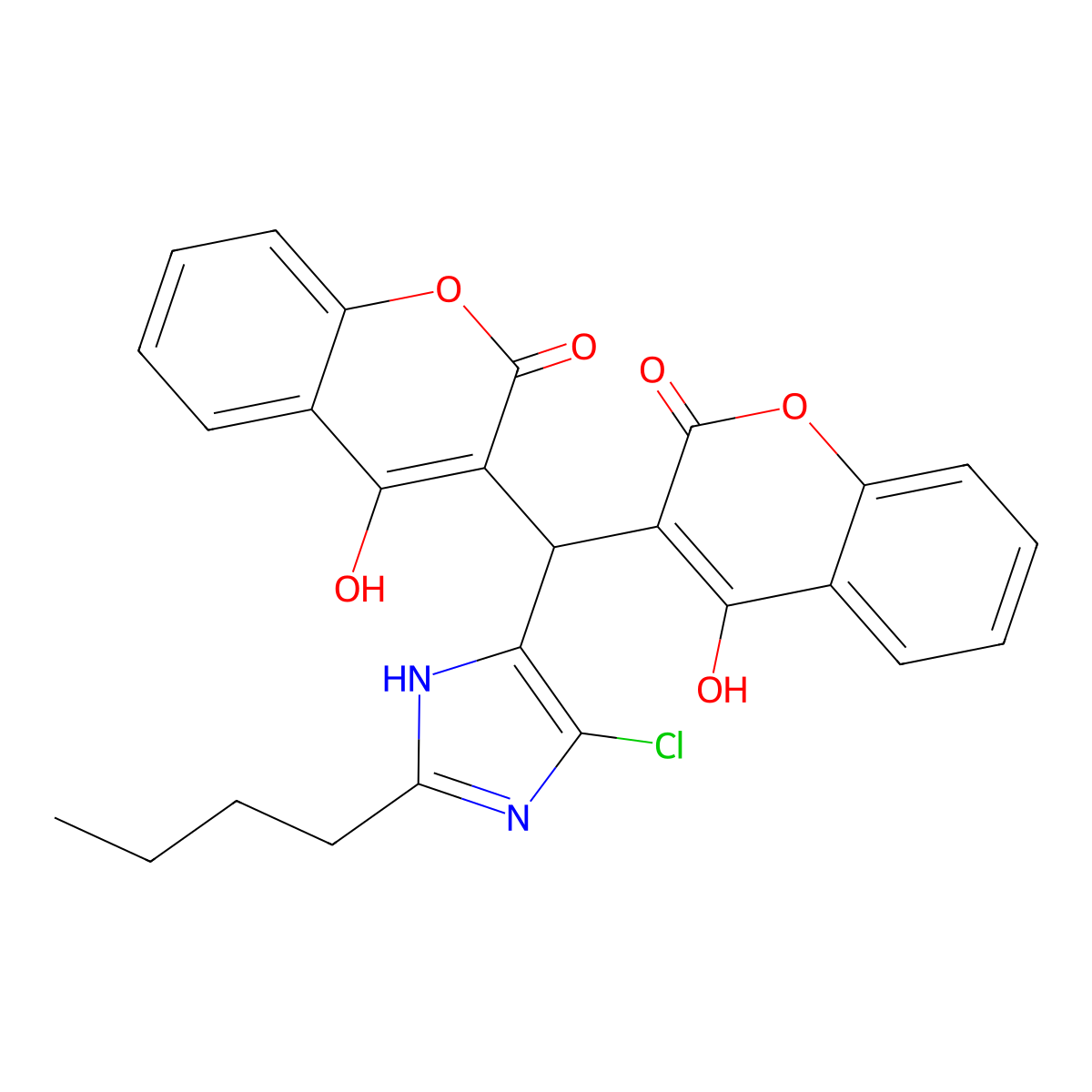 3,3'-((2-Butyl-4-chloro-1H-imidazol-5-yl)methylene)bis(4-hydroxy-2H-chromen-2-one) molecular structure, CAS 1642826-40-1