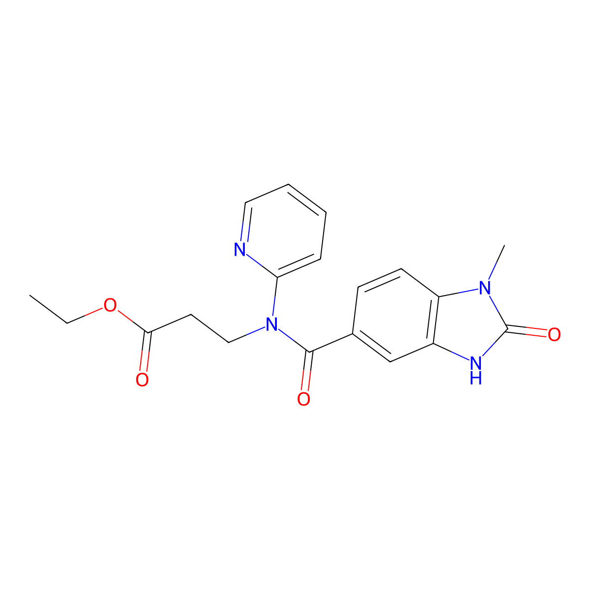 ethyl 3-(1-methyl-2-oxo-N-(pyridin-2-yl)-2,3-dihydro-1H-benzo[d]imidazole-5-carboxamido)propanoate molecular structure, CAS 1642853-67-5