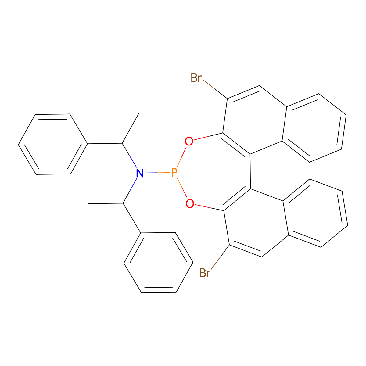 (11bR)-2,6-Dibromo-N,N-bis((S)-1-phenylethyl)dinaphtho[2,1-d:1',2'-f][1,3,2]dioxaphosphepin-4-amine molecular structure, CAS 1642864-91-2