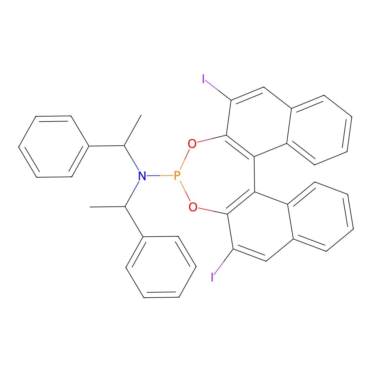 (11bR)-2,6-diiodo-N,N-bis((R)-1-phenylethyl)dinaphtho[2,1-d:1',2'-f][1,3,2]dioxaphosphepin-4-amine molecular structure, CAS 1642865-22-2
