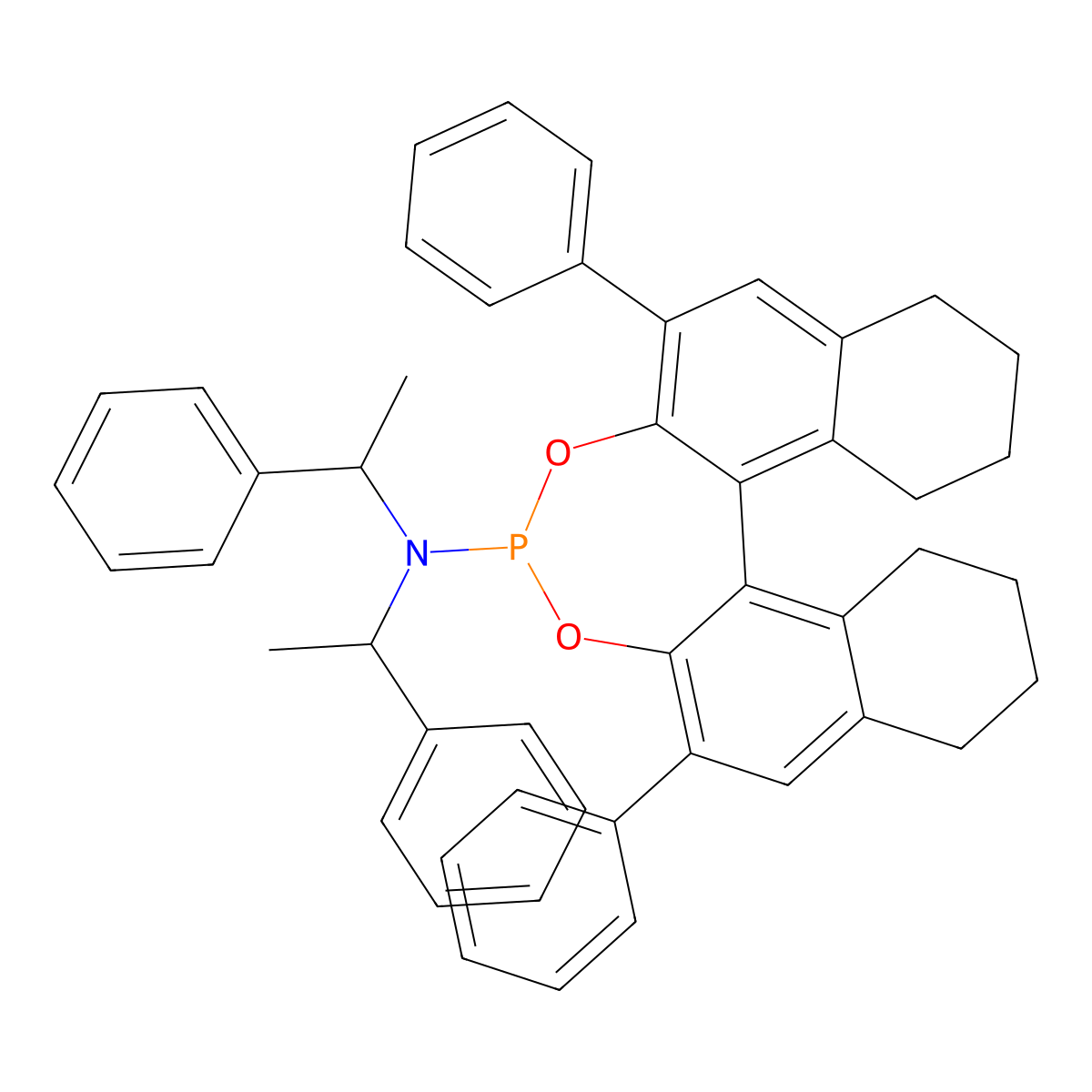 (11bS)-2,6-Diphenyl-N,N-bis((R)-1-phenylethyl)-8,9,10,11,12,13,14,15-octahydrodinaphtho[2,1-d:1',2'-f][1,3,2]dioxaphosphepin-4-amine molecular structure, CAS 1642865-72-2