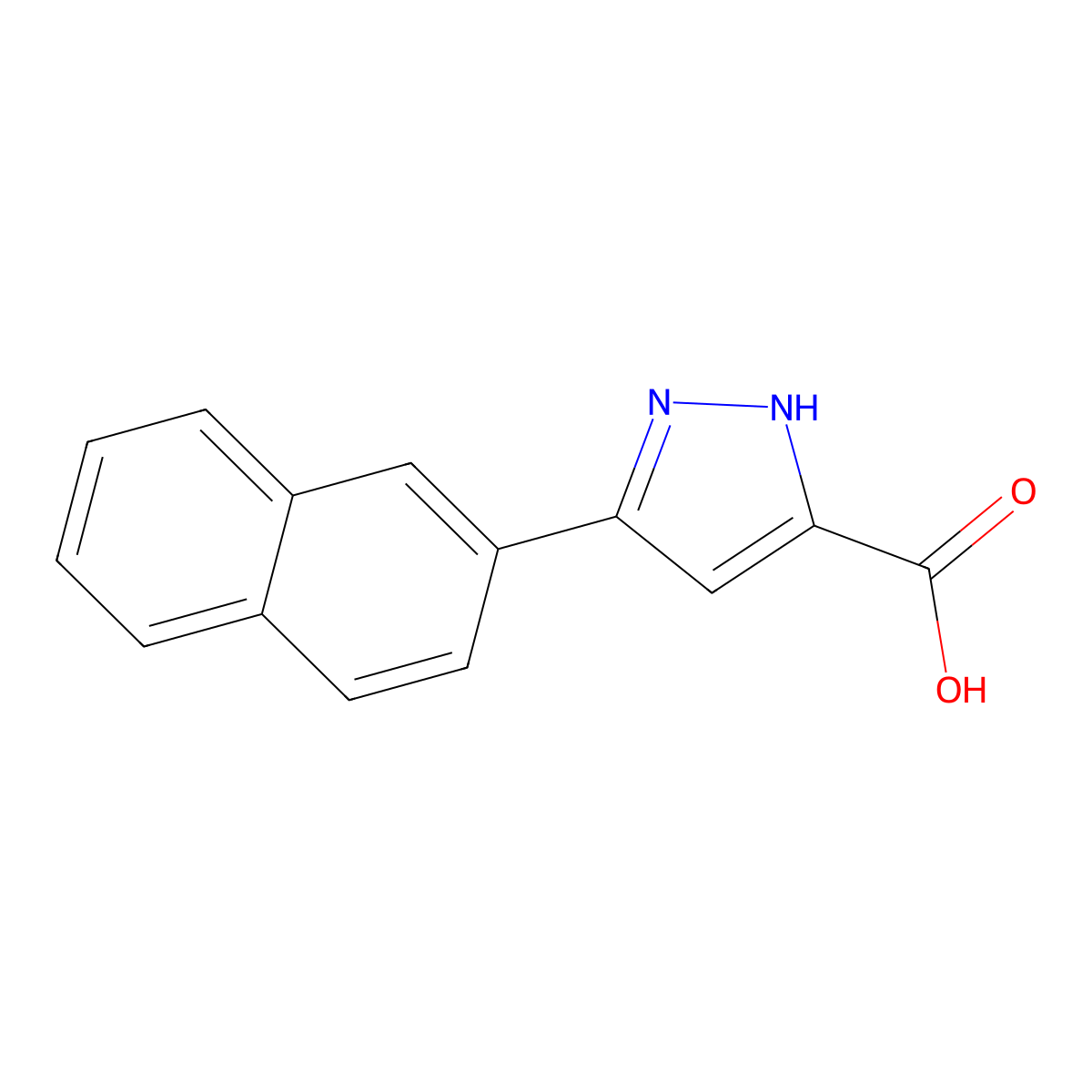 5-(naphthalen-2-yl)-1H-pyrazole-3-carboxylic acid molecular structure, CAS 164295-94-7