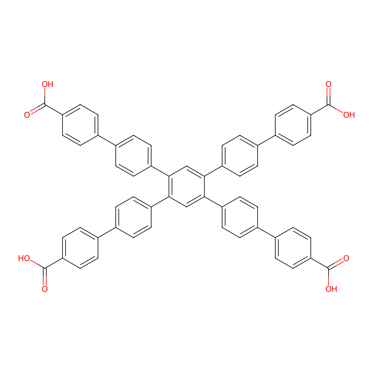 4'',5''-Bis(4'-carboxy[1,1'-biphenyl]-4-yl)[1,1':4',1'':2'',1''':4''',1''''-quinquephenyl]-4,4''''-dicarboxylic acid molecular structure, CAS 1643112-46-2