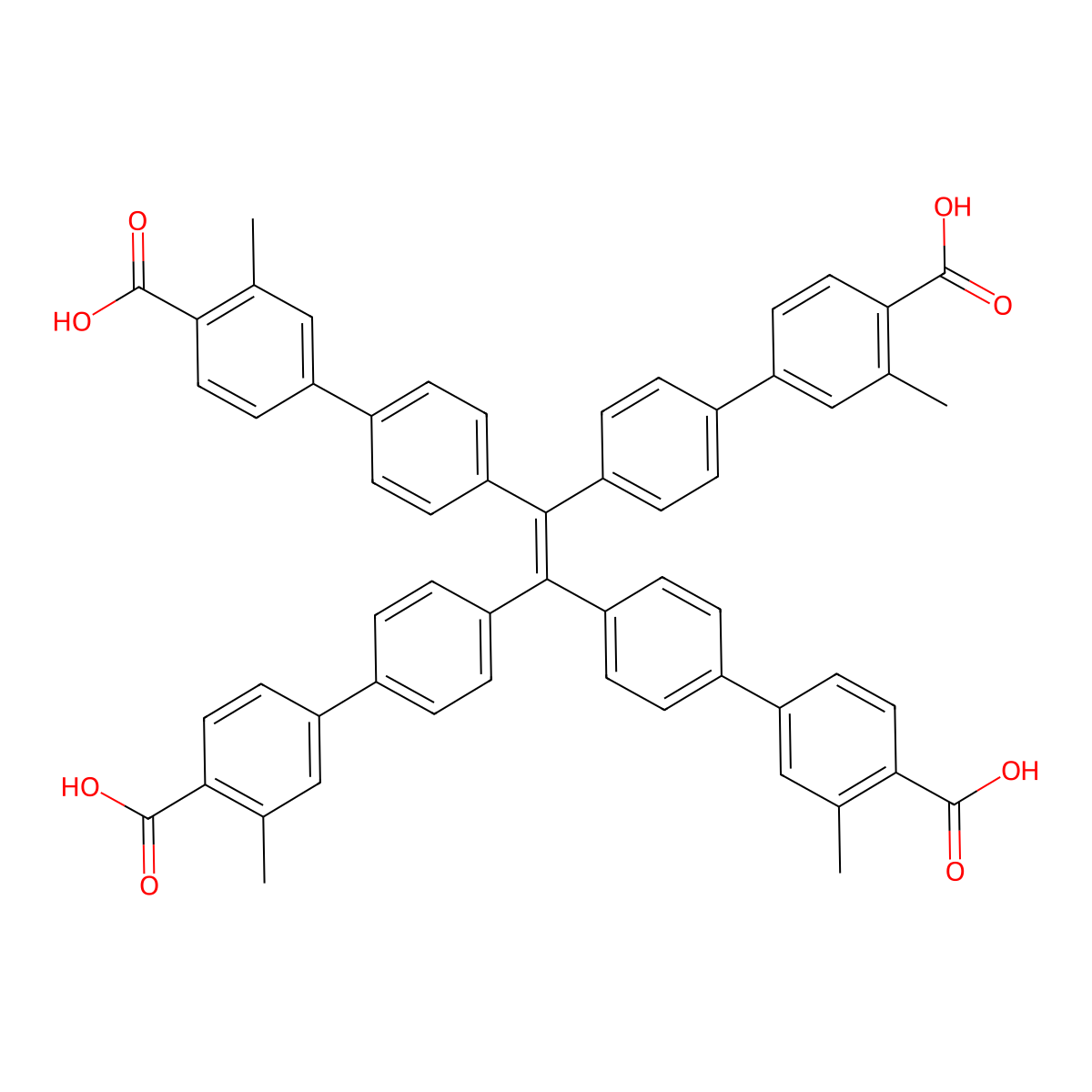 4',4''',4''''',4'''''''-(1,2-Ethenediylidene)tetrakis[3-methyl[1,1'-biphenyl]-4-carboxylic acid] molecular structure, CAS 1643112-49-5