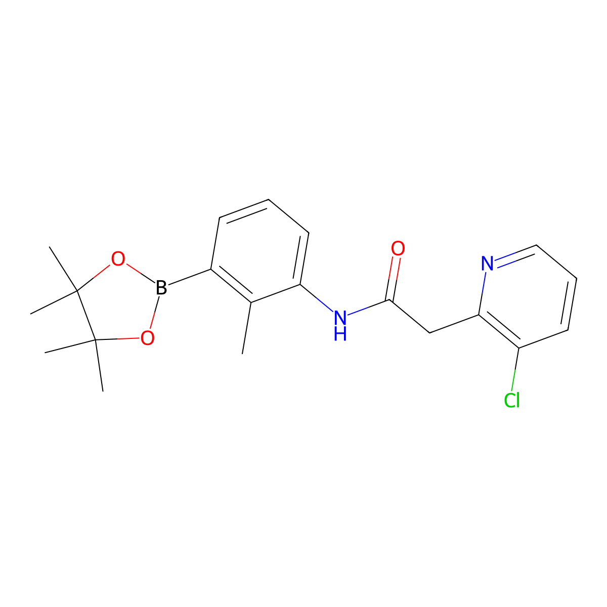 2-(3-chloropyridin-2-yl)-N-(2-methyl-3-(4,4,5,5-tetramethyl-1,3,2-dioxaborolan-2-yl)phenyl)acetamide molecular structure, CAS 1643136-53-1